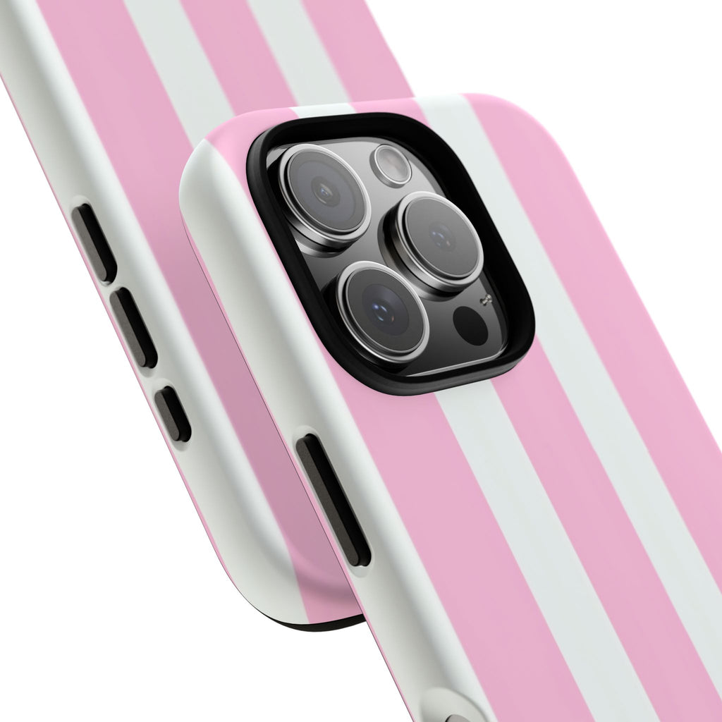 Pink & White Striped Tough Phone Case — Durable Protective Phone Cover