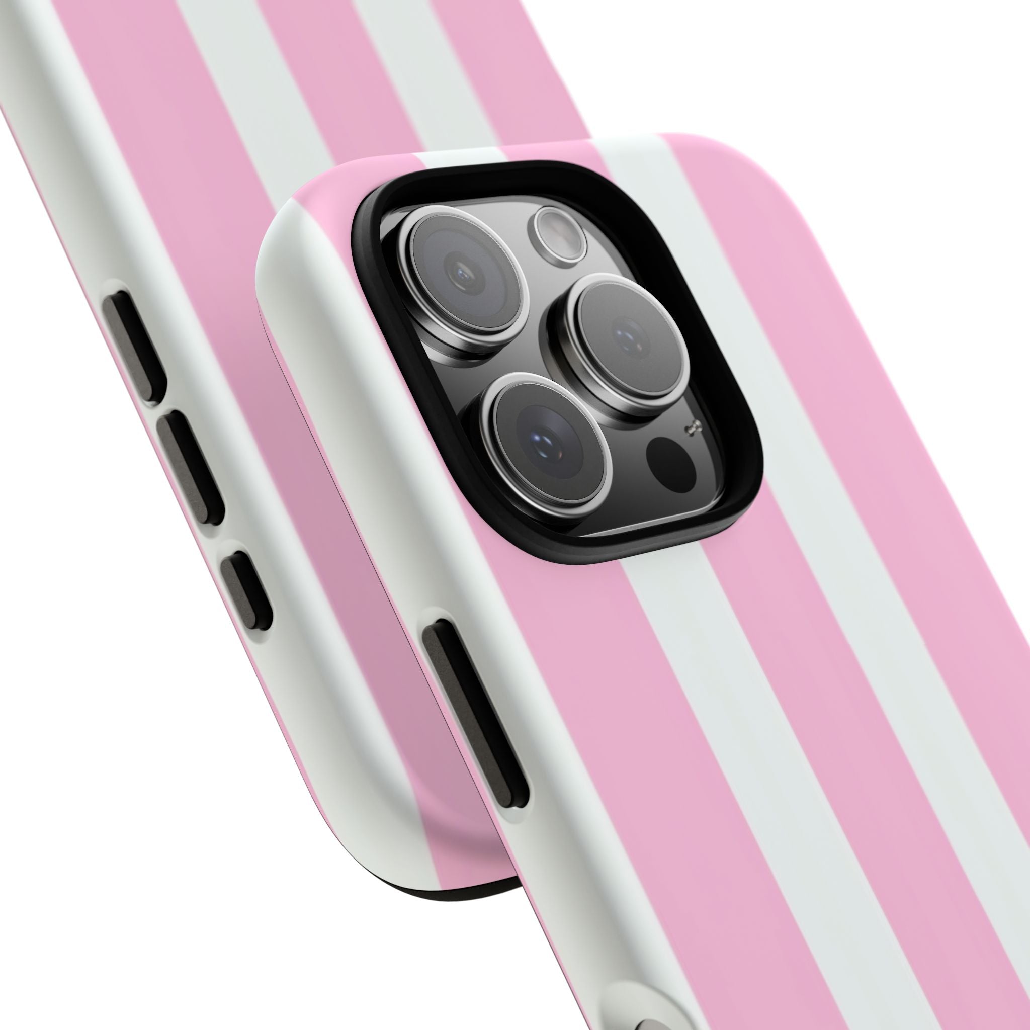Pink & White Striped Tough Phone Case — Durable Protective Phone Cover