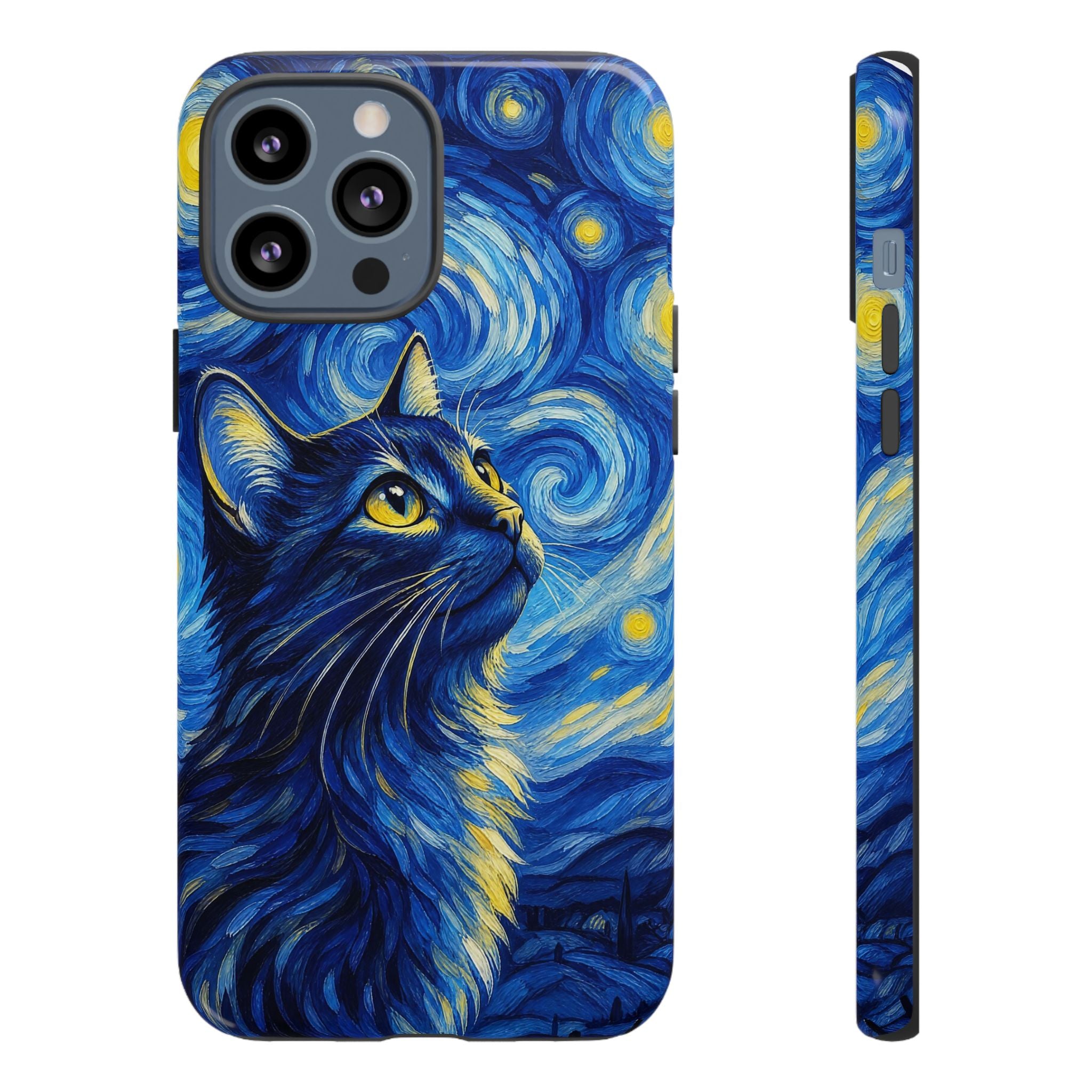 Starry Night Cat Phone Case — Van GoghStyle Blue Galaxy iPhone Cover