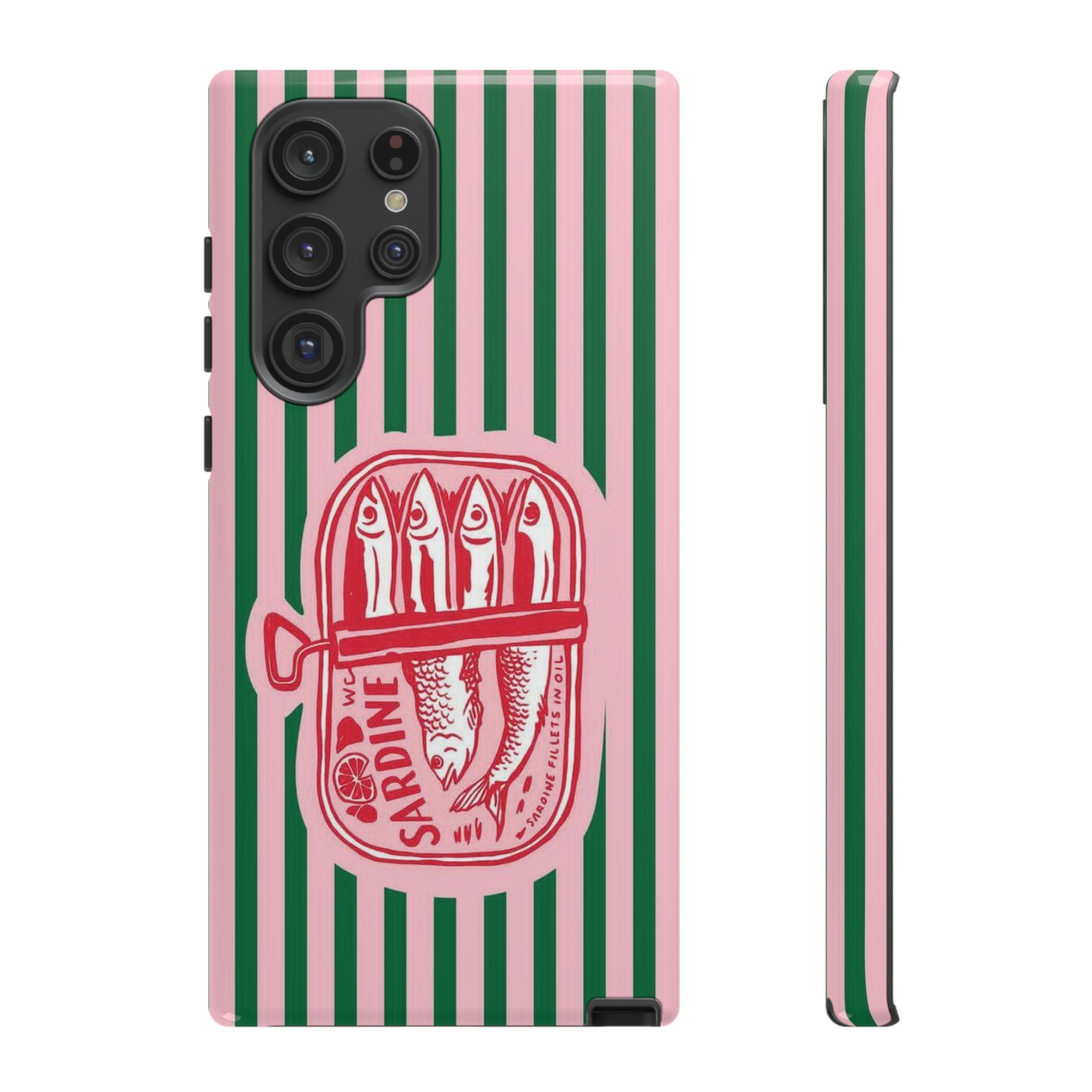 Sardine Stripe Phone Case — Retro Pink & Green Nautical Protection