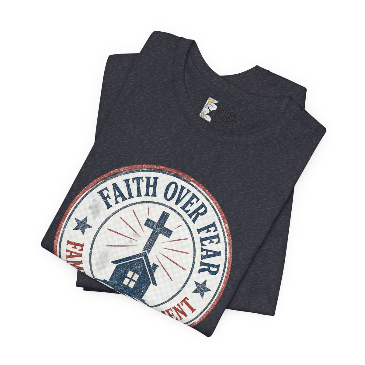 Faith Over Fear Tee — "Family Over Government" Christian Cross T‑Shirt