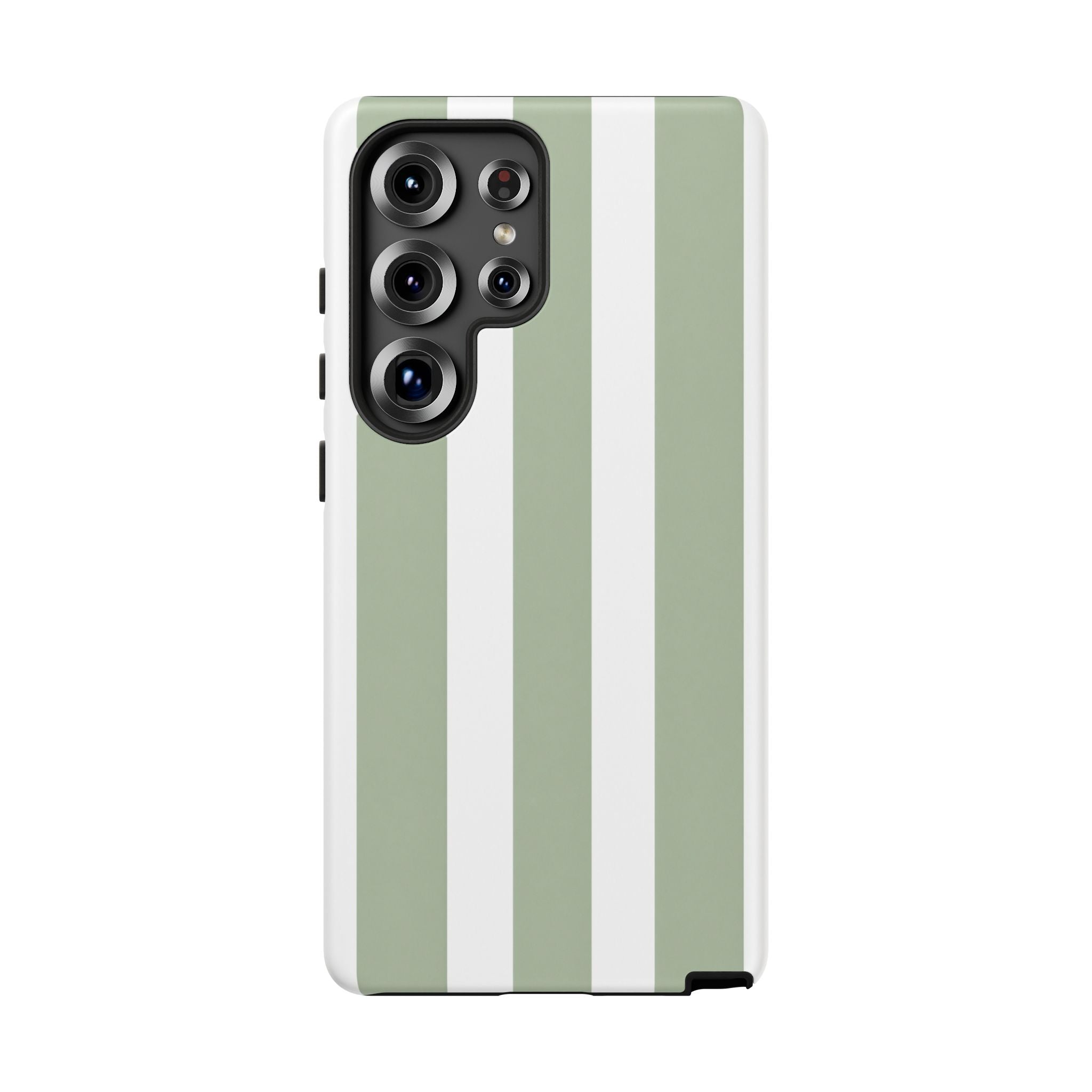 Striped Sage Tough Phone Case — Durable Green & White Vertical Stripe Phone Cover