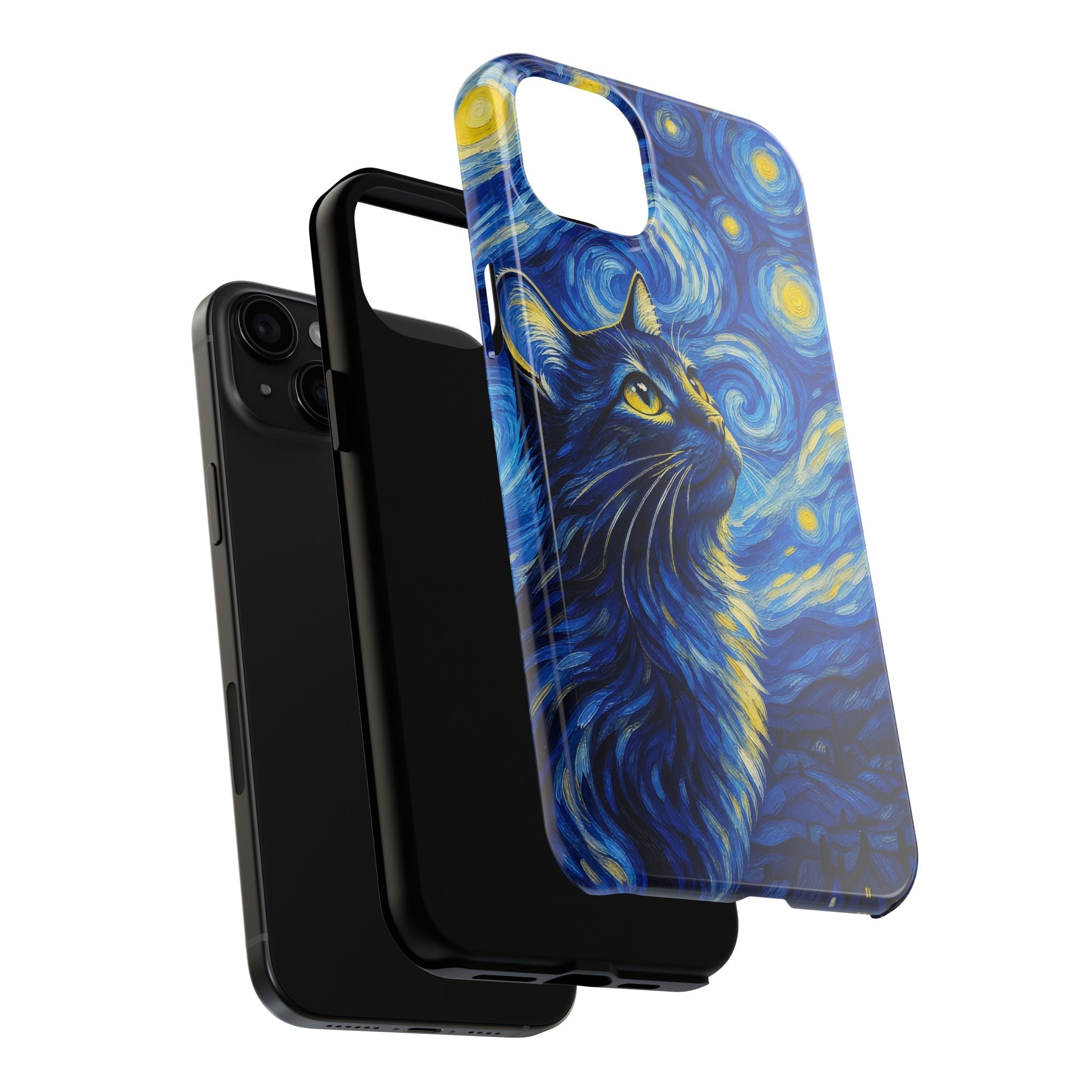 Starry Night Cat Tough Phone Case — Van Gogh Style Galaxy Kitten Protective Cover