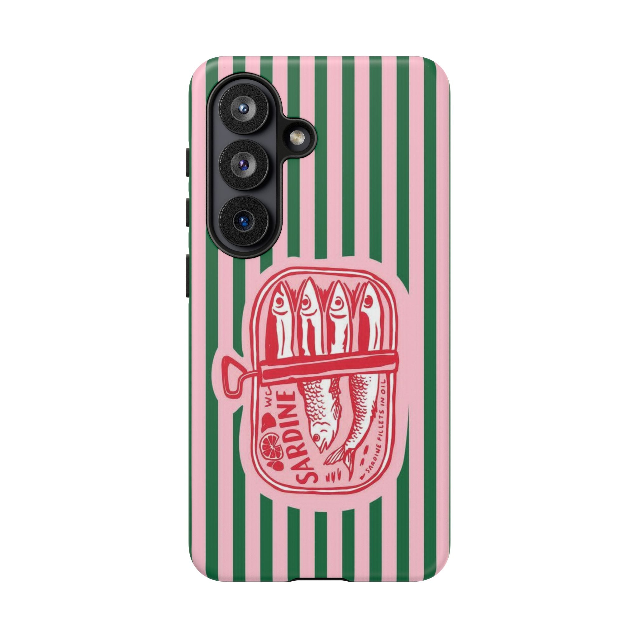 Sardine Stripe Phone Case — Retro Pink & Green Nautical Protection