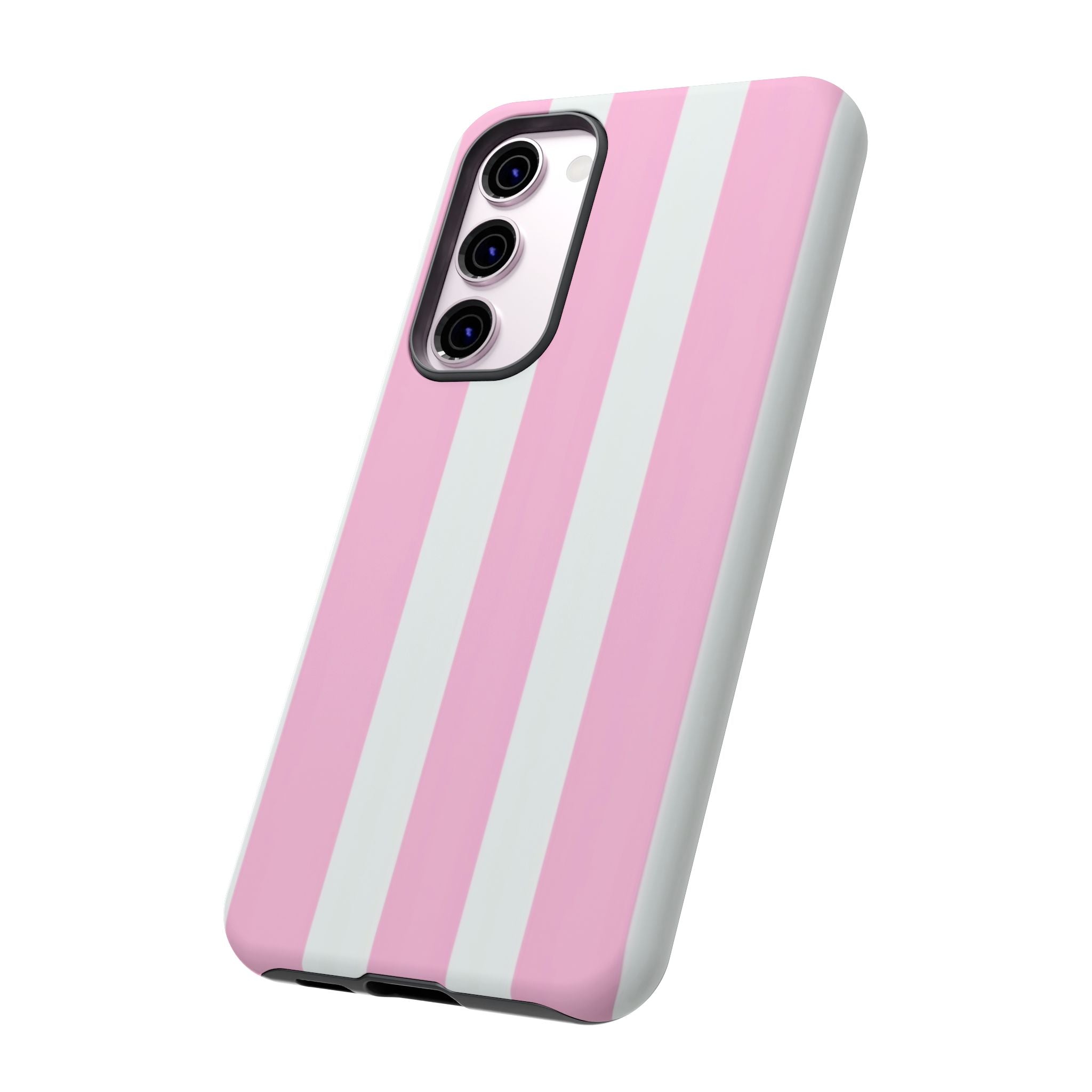 Pink & White Striped Tough Phone Case — Durable Protective Phone Cover