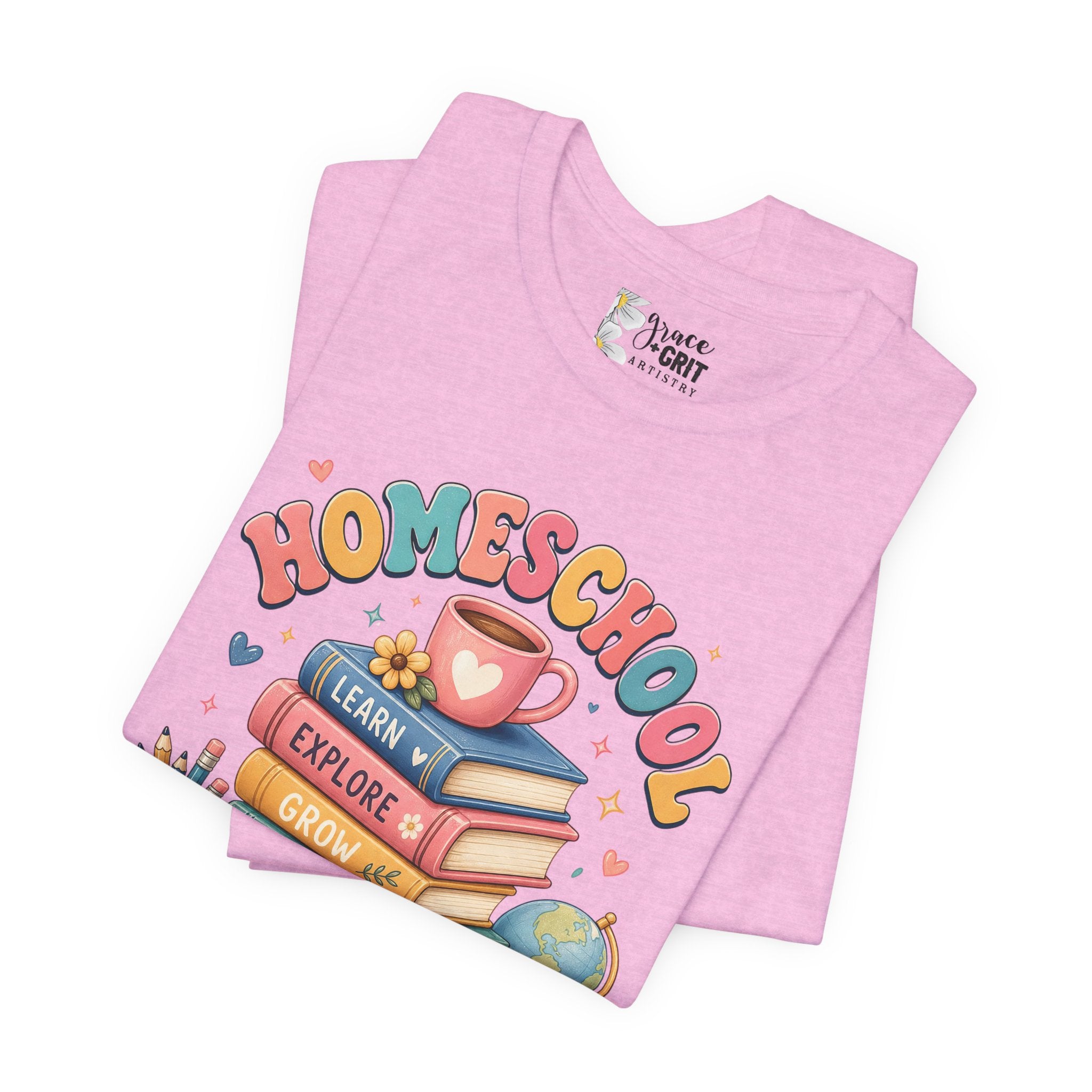 Homeschool Mama T-Shirt – Colorful Stacked Books Design