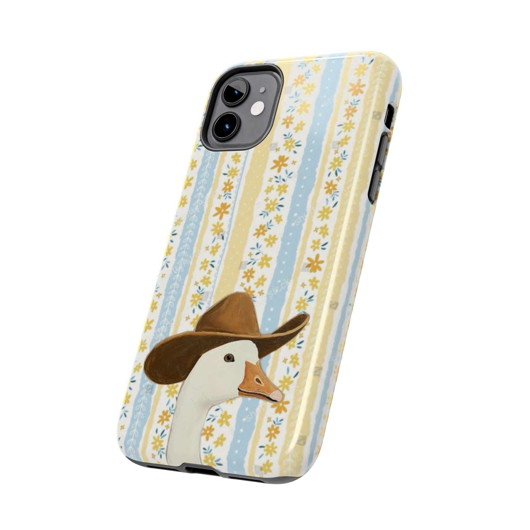 Cowboy Goose Tough Phone Case — Cute Farm Animal iPhone Case with Floral Stripes