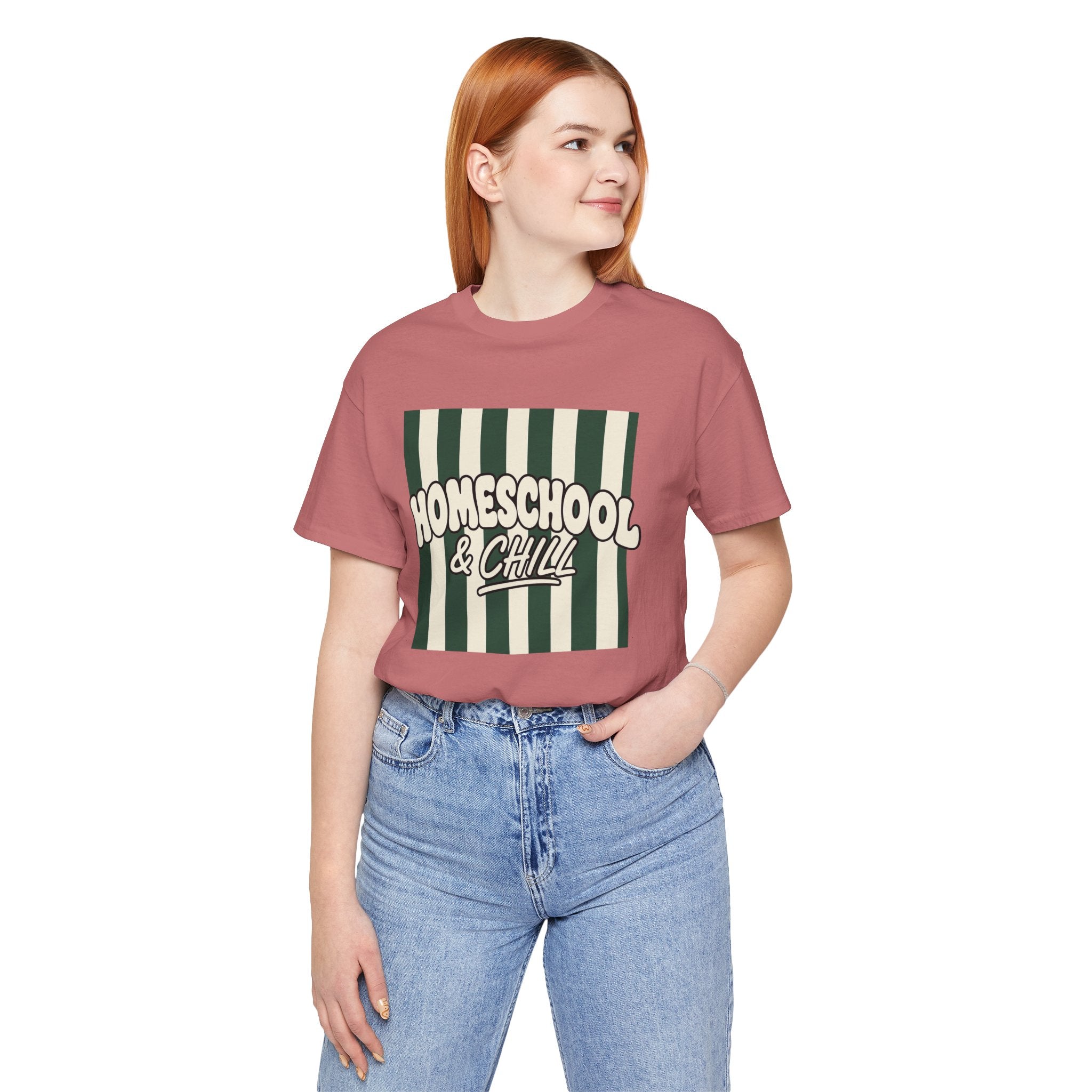 Homeschool & Chill T-Shirt — Retro Green Striped Homeschool Tee