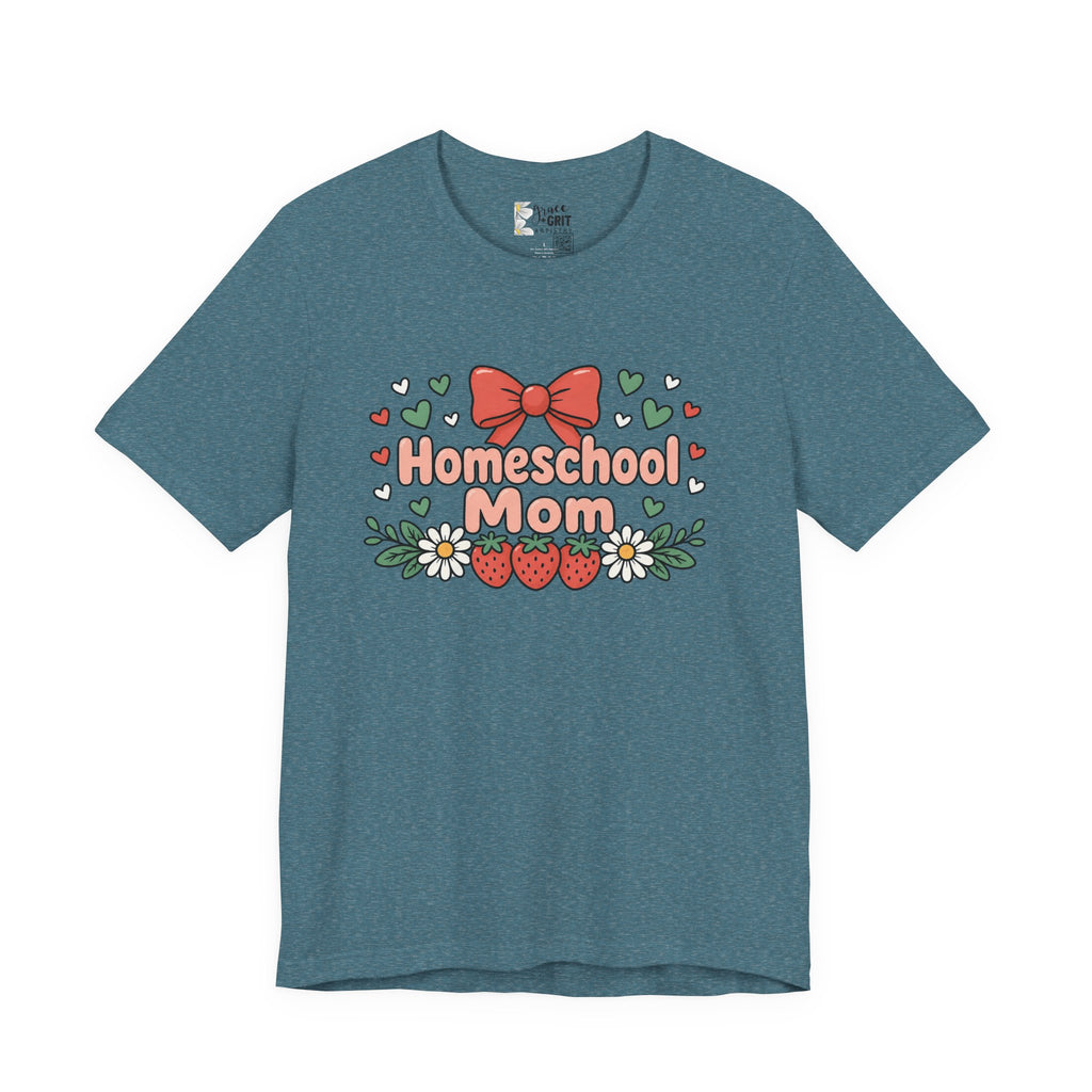 Homeschool Mom T-Shirt – Floral Strawberry Design with Bow