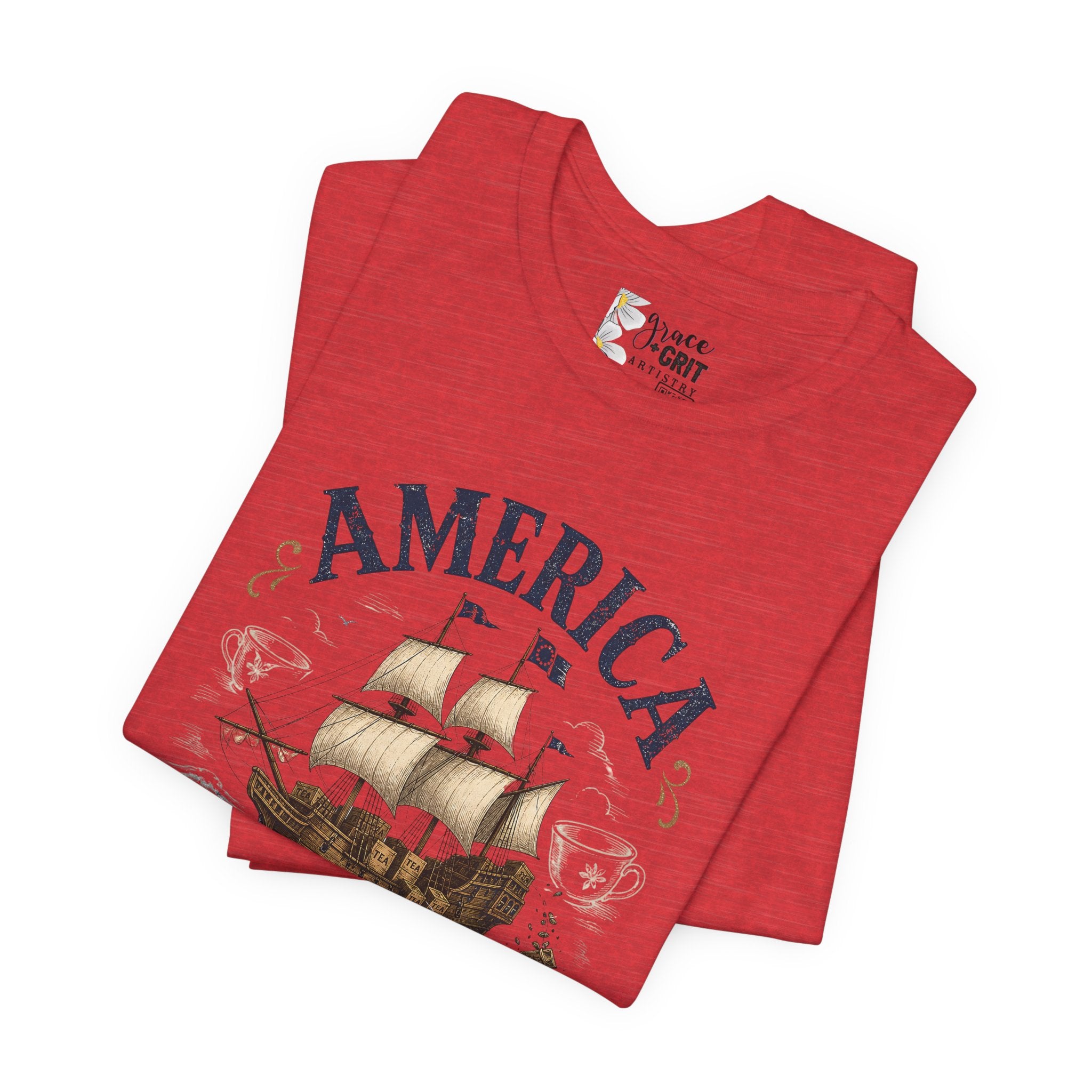 America Spilling the Tea 1773 T‑Shirt — Boston Tea Party Vintage Ship Tee