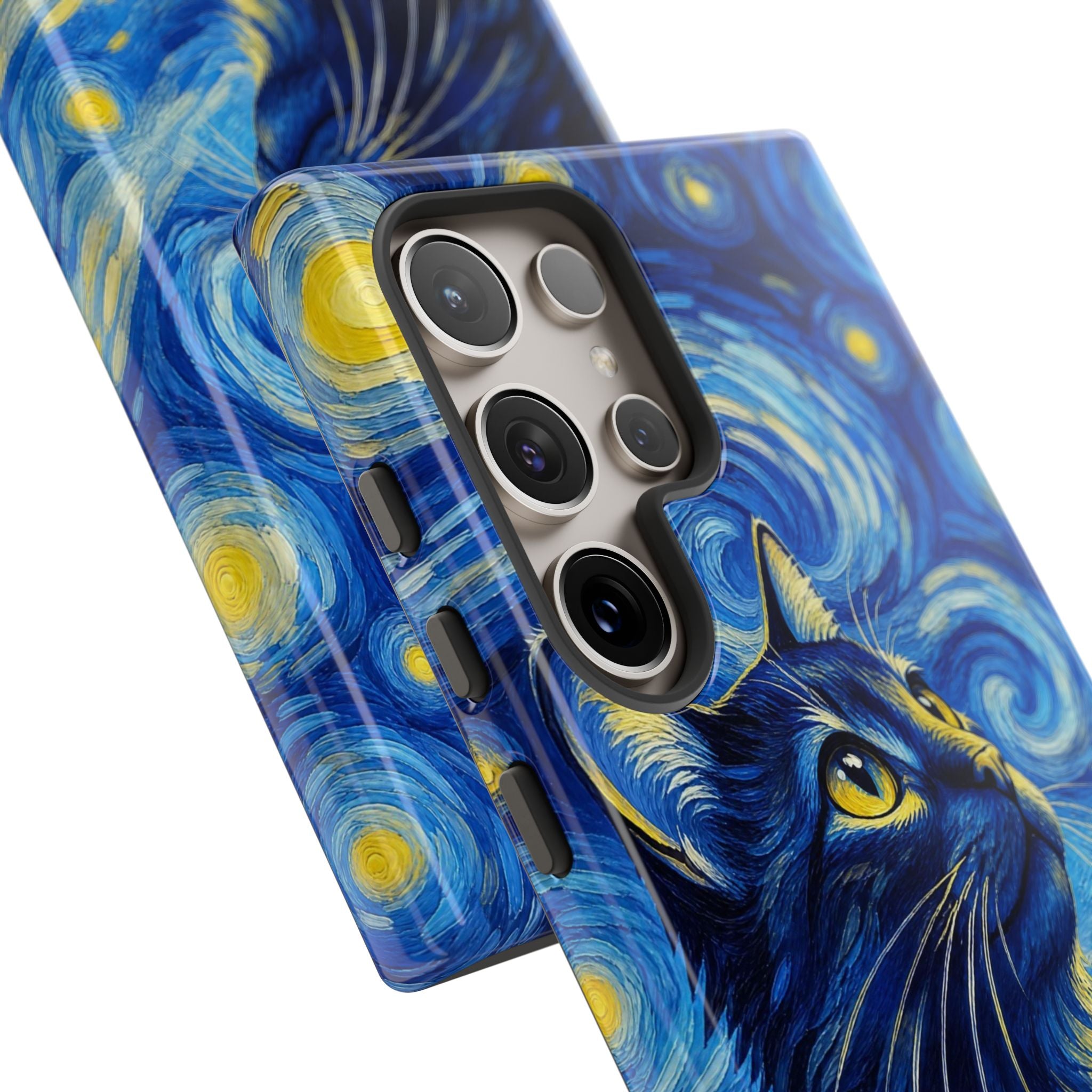 Starry Night Cat Phone Case — Van GoghStyle Blue Galaxy iPhone Cover