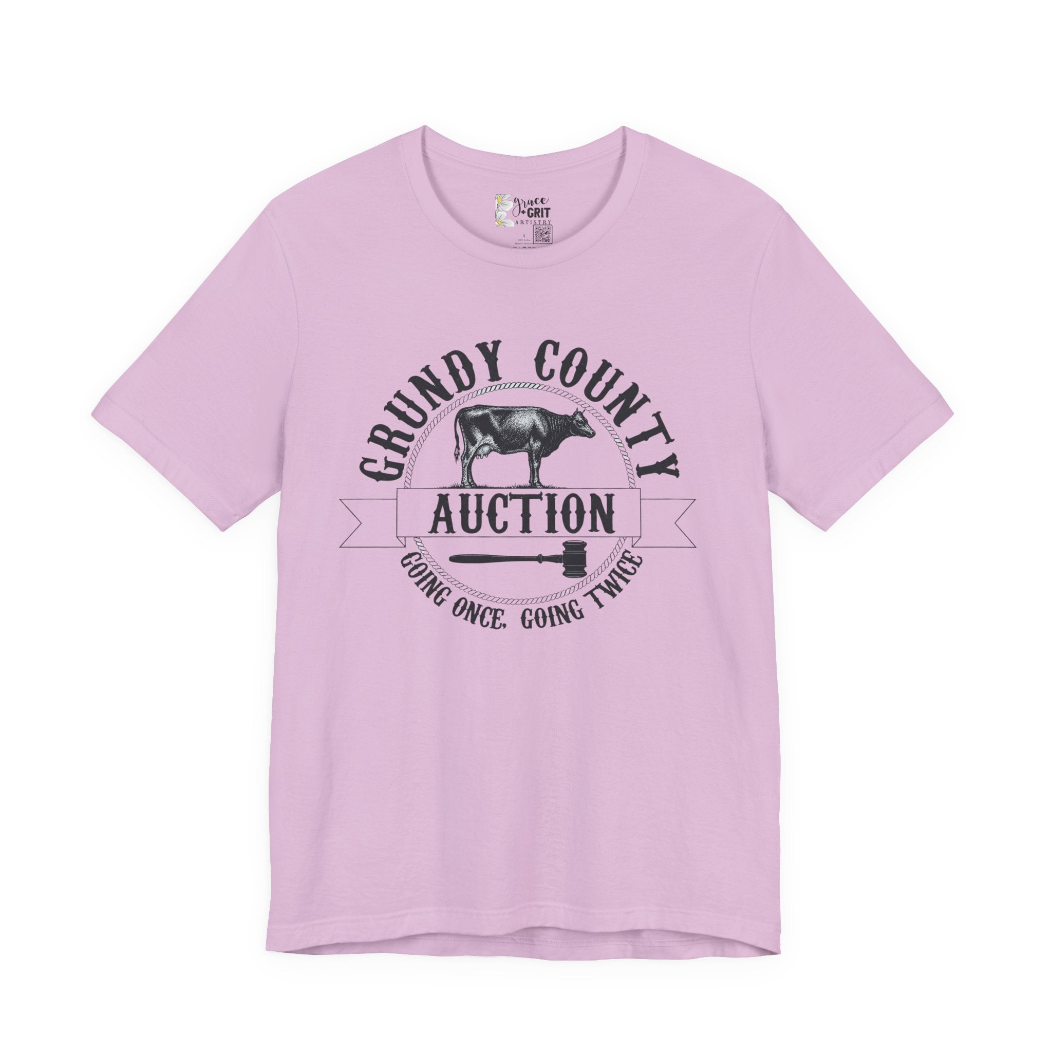 Grundy County Auction Tee — 'Going Once, Going Twice' Farm Livestock Graphic T‑Shirt