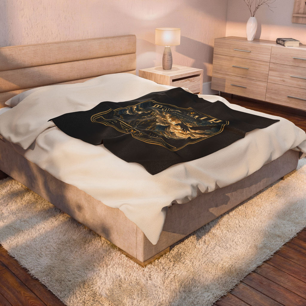 Basgiath National Park Velveteen Plush Blanket — Fantasy Castle & Dragon Scenic Throw