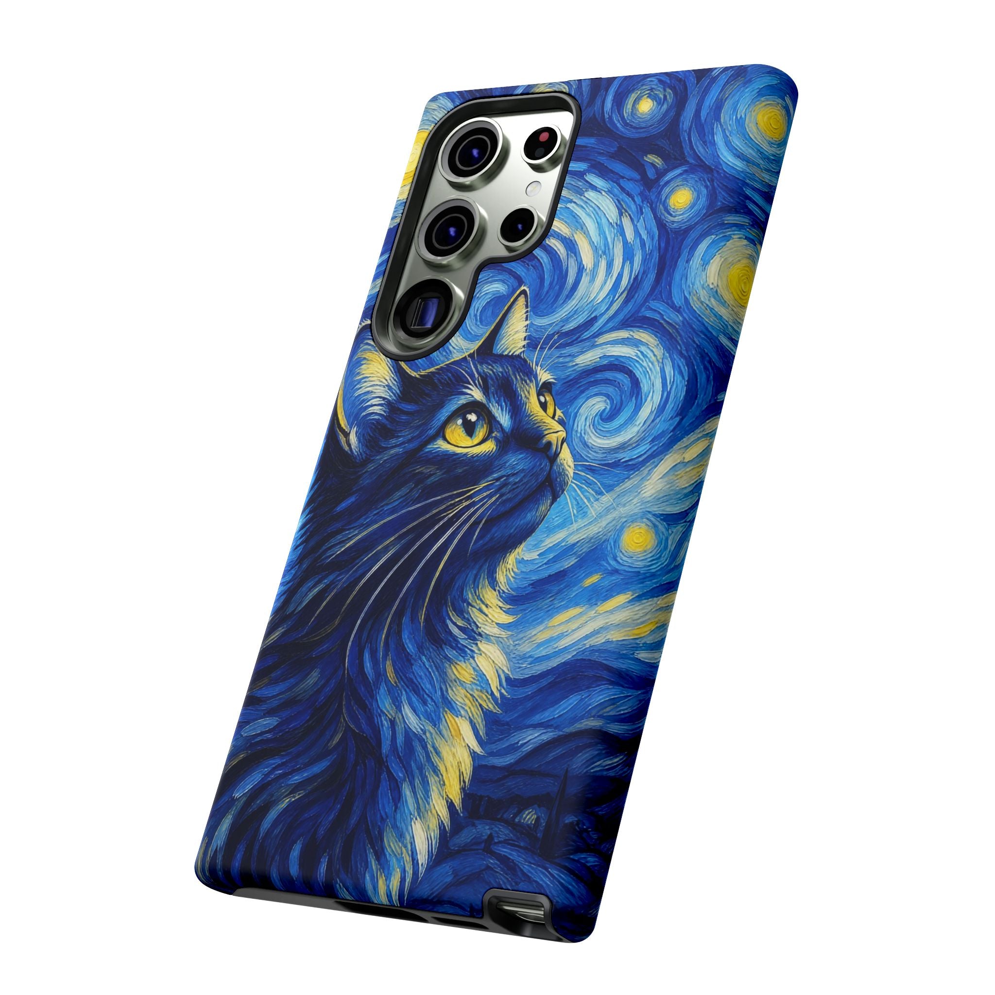 Starry Night Cat Phone Case — Van GoghStyle Blue Galaxy iPhone Cover