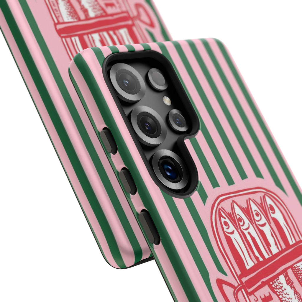 Sardine Stripe Phone Case — Retro Pink & Green Nautical Protection