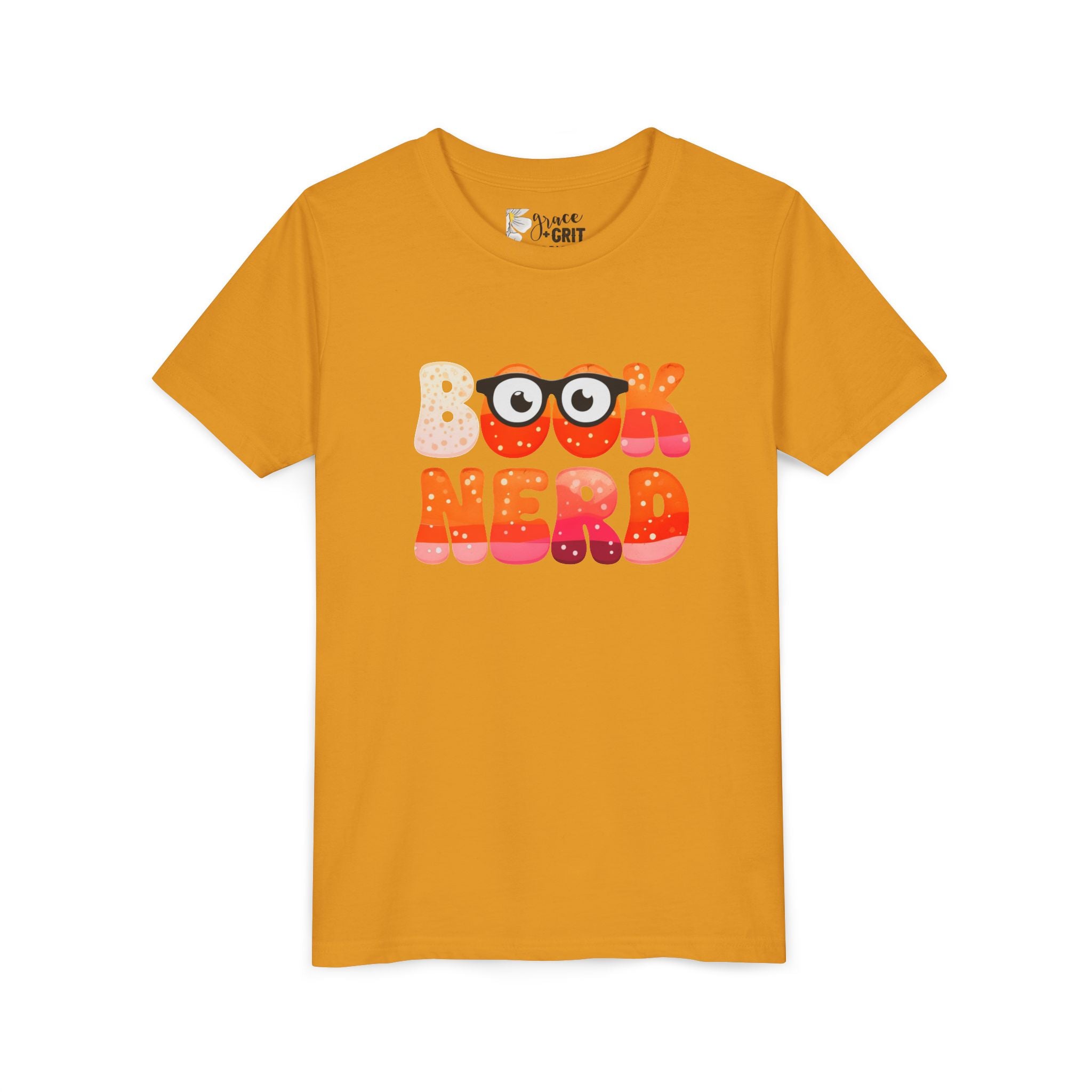 Book Nerd Youth Tee | Cute Retro Bubble Letters with Glasses