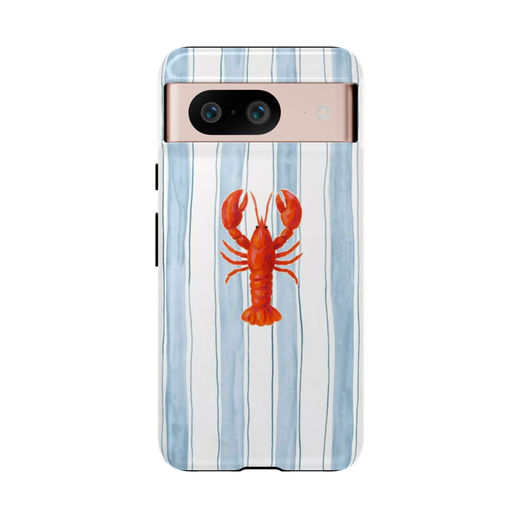 Lobster Stripe Phone Case — Nautical Blue & White Protective Cover