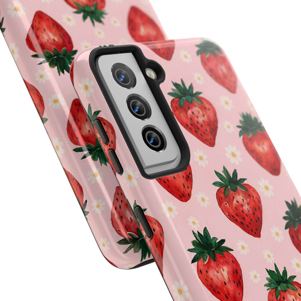 Strawberry Pattern Tough Phone Case — Cute Pink Fruit iPhone/Android Protection