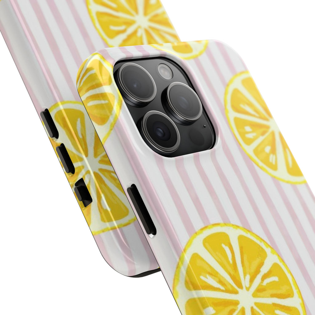 Lemon Slice Tough Phone Case — Pink Stripe Summer Protective Cover
