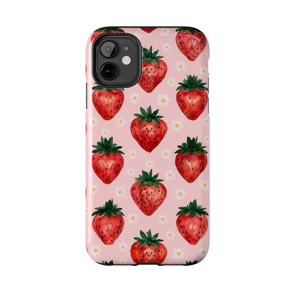 Strawberry Pattern Tough Phone Case — Cute Pink Fruit iPhone/Android Protection