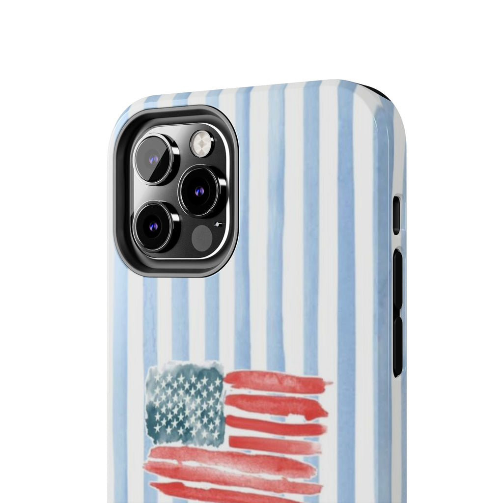 American Flag Watercolor Tough Phone Case — Blue Striped Patriotic Phone Case