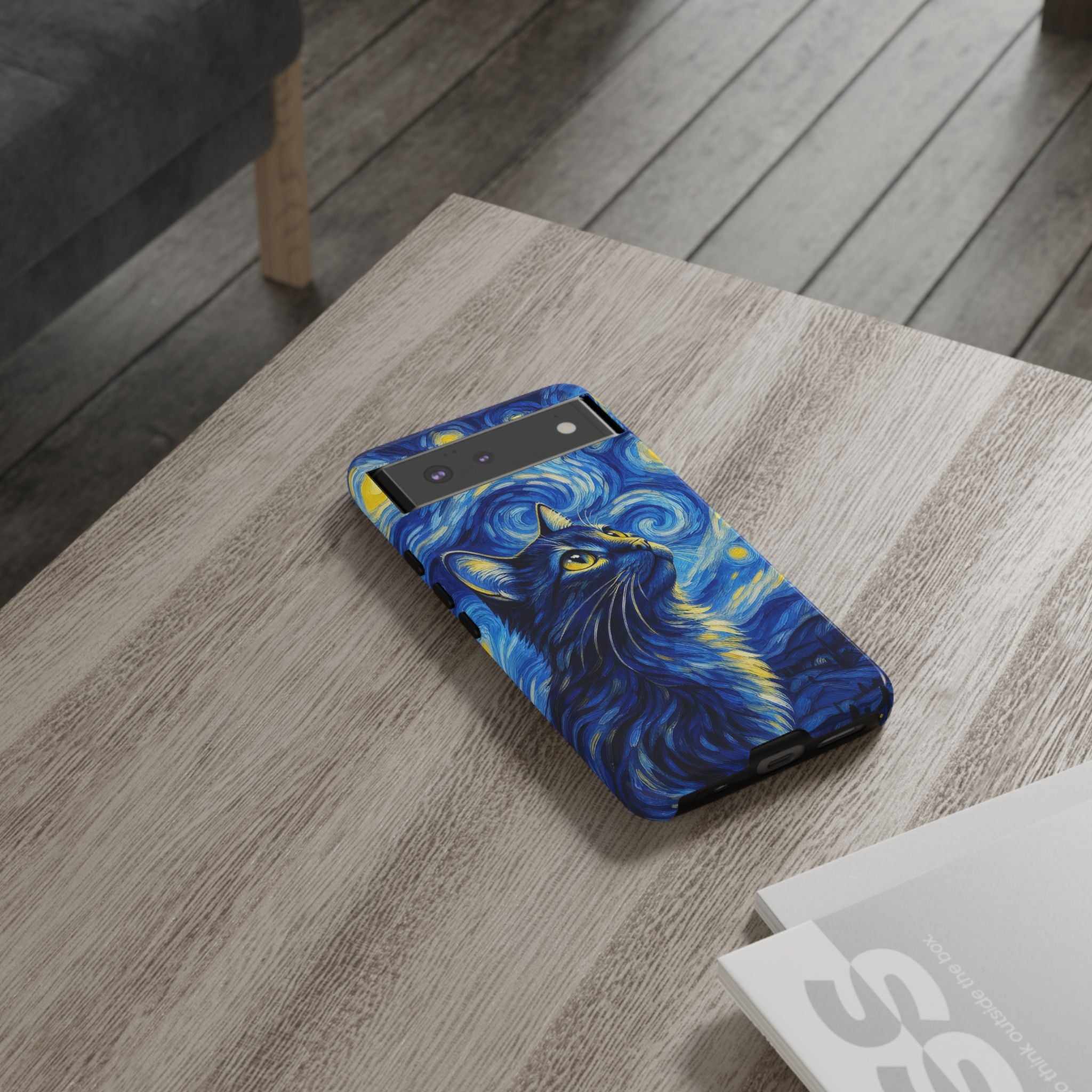 Starry Night Cat Phone Case — Van GoghStyle Blue Galaxy iPhone Cover