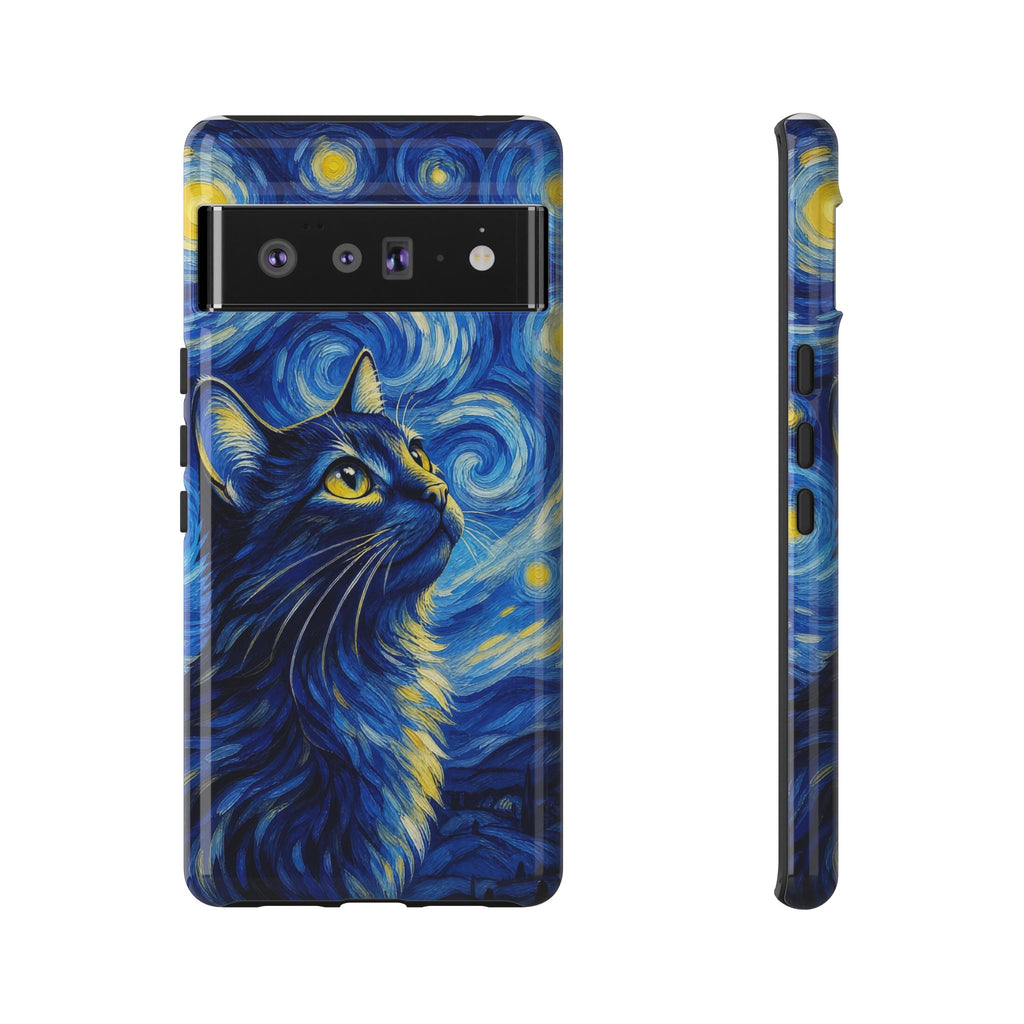 Starry Night Cat Phone Case — Van GoghStyle Blue Galaxy iPhone Cover