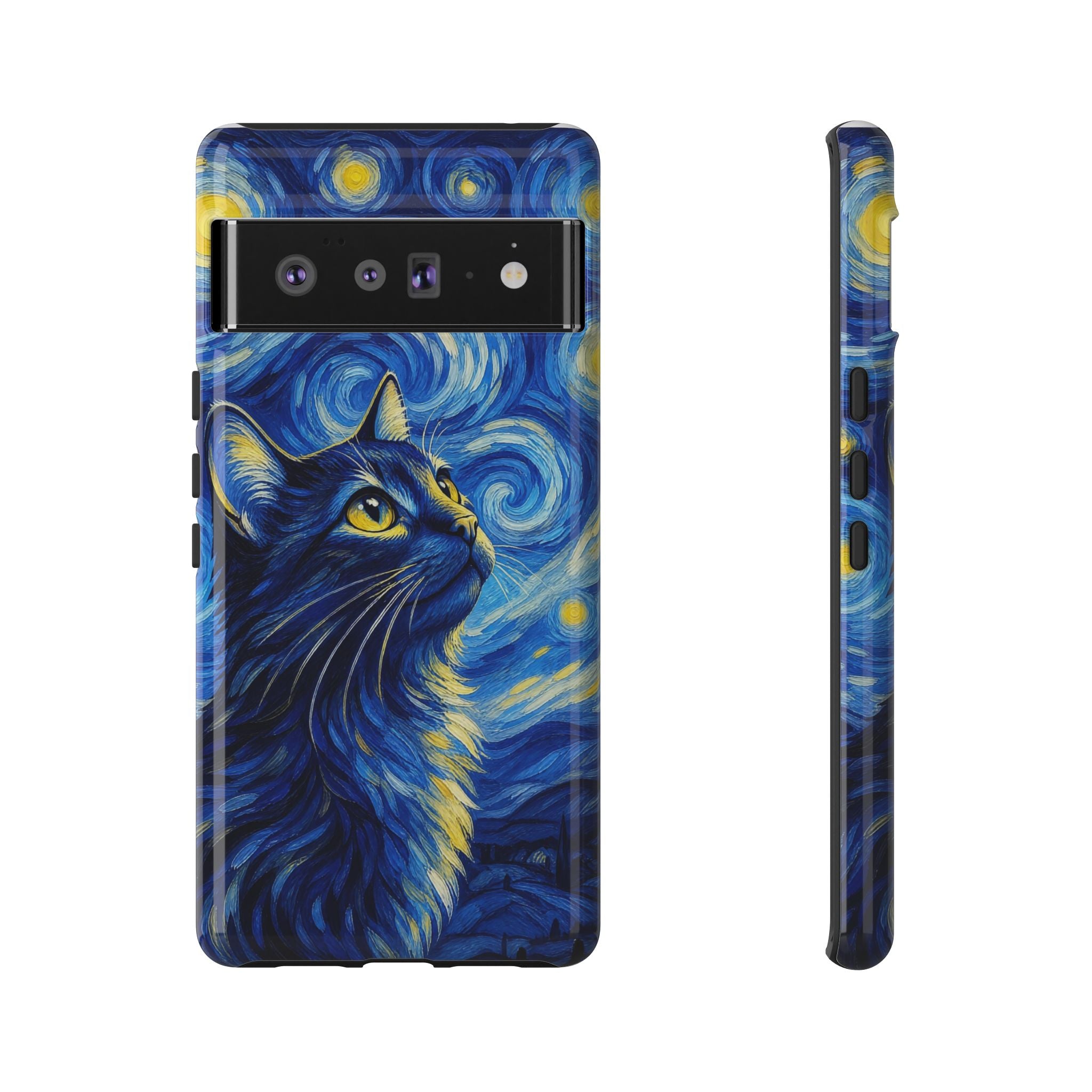 Starry Night Cat Phone Case — Van GoghStyle Blue Galaxy iPhone Cover