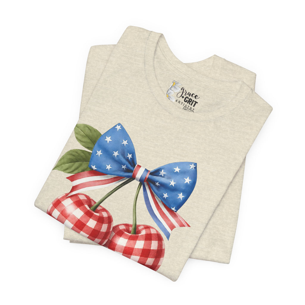 Independence Day Cherry Tee — Patriotic Bow 'Happy Independence Day' T-Shirt