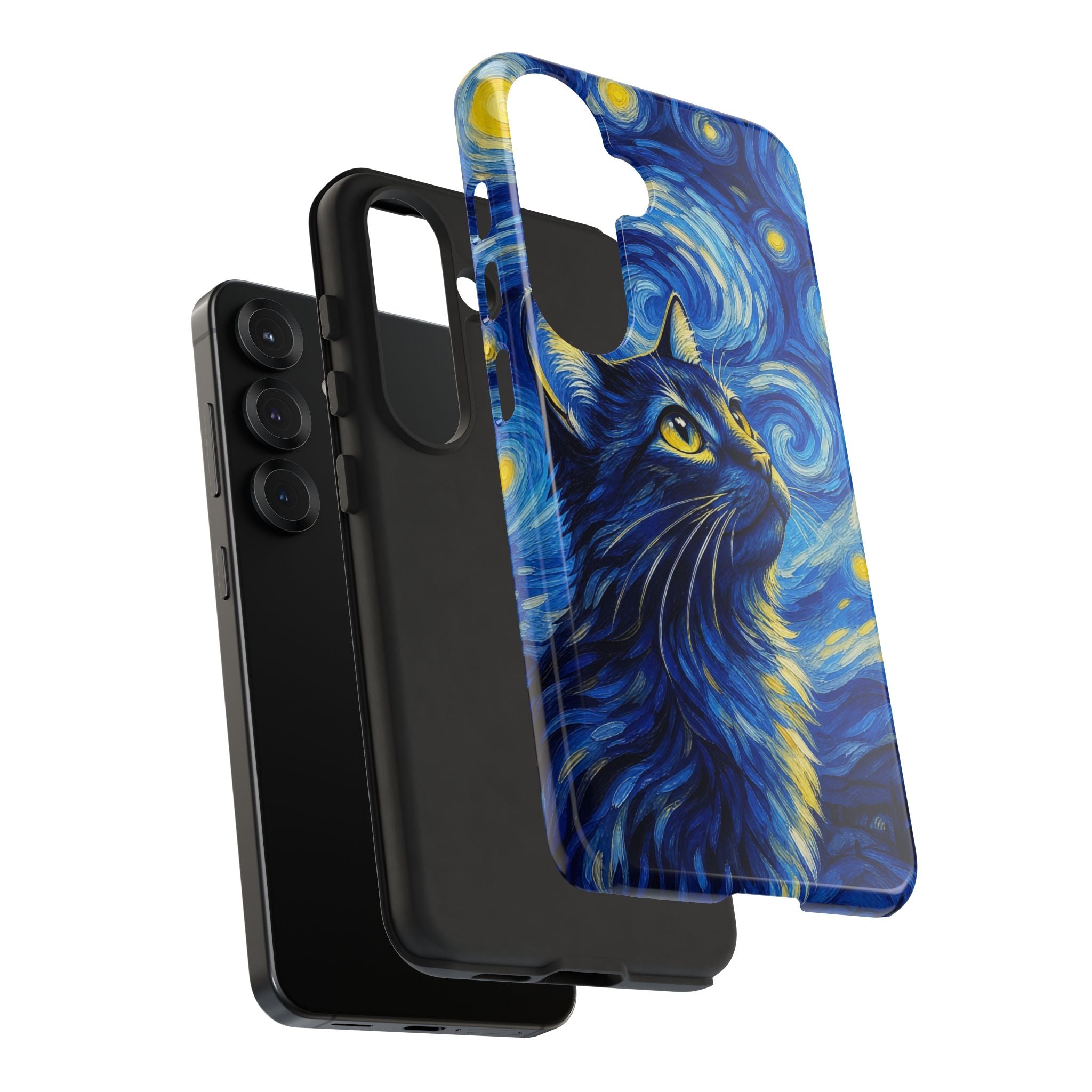 Starry Night Cat Phone Case — Van GoghStyle Blue Galaxy iPhone Cover