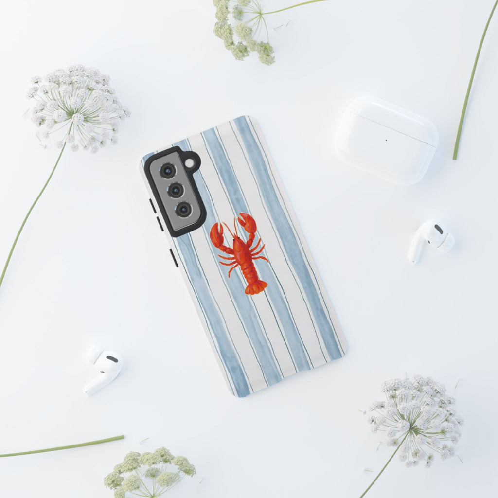 Lobster Stripe Phone Case — Nautical Blue & White Protective Cover