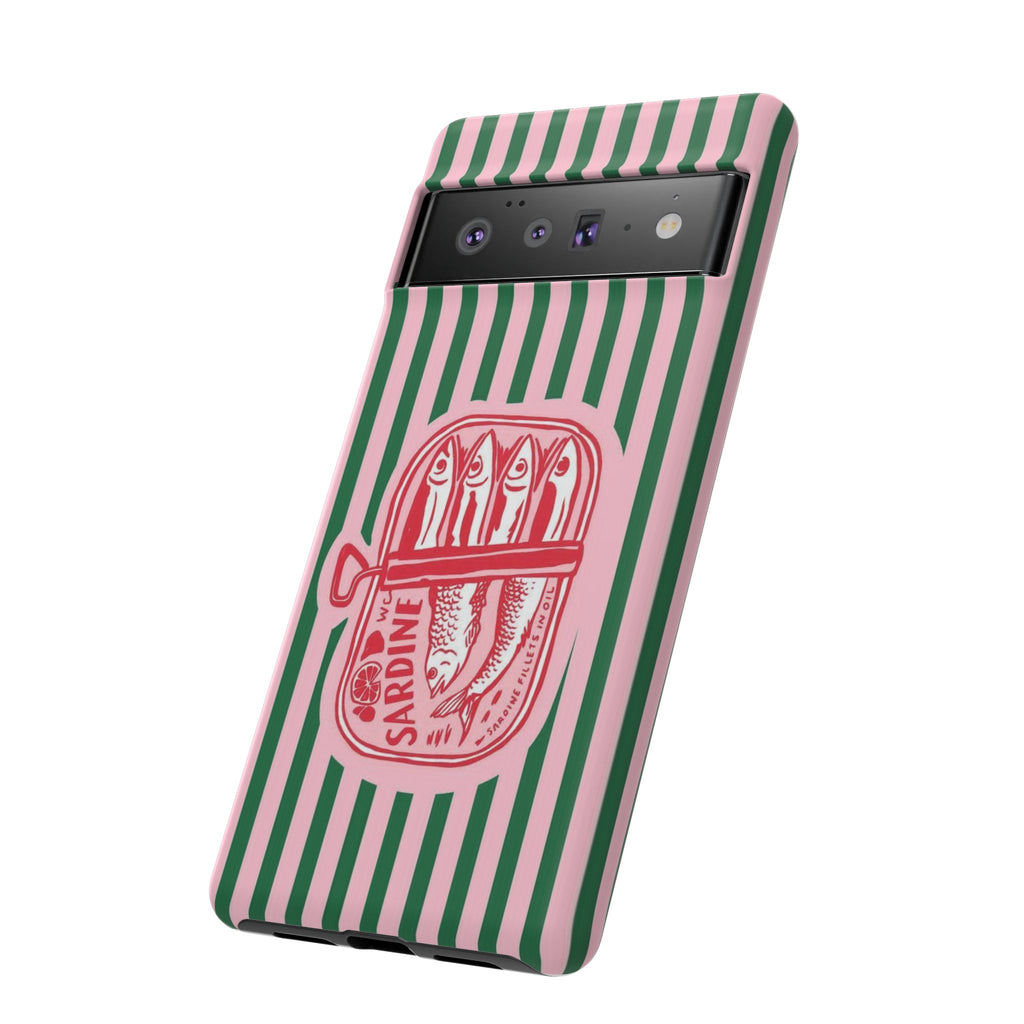 Sardine Stripe Phone Case — Retro Pink & Green Nautical Protection