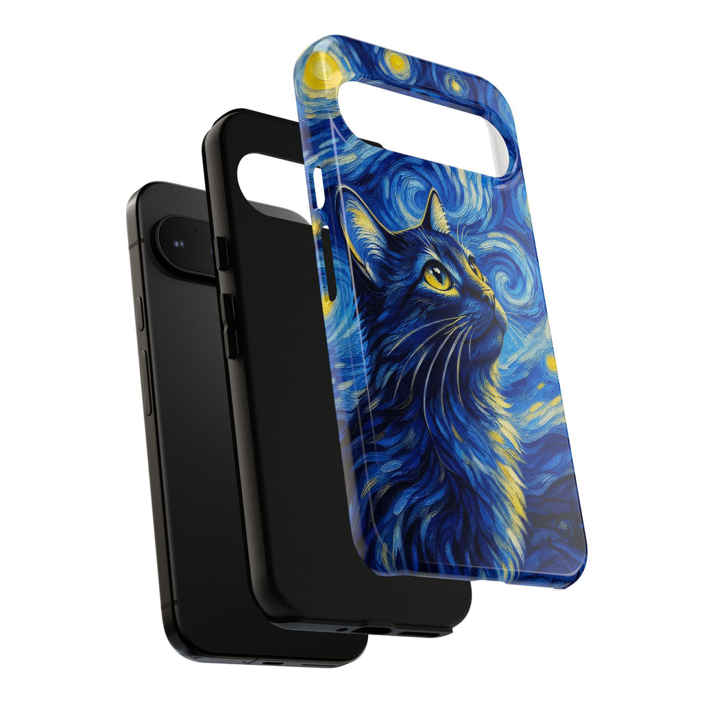 Starry Night Cat Phone Case — Van GoghStyle Blue Galaxy iPhone Cover
