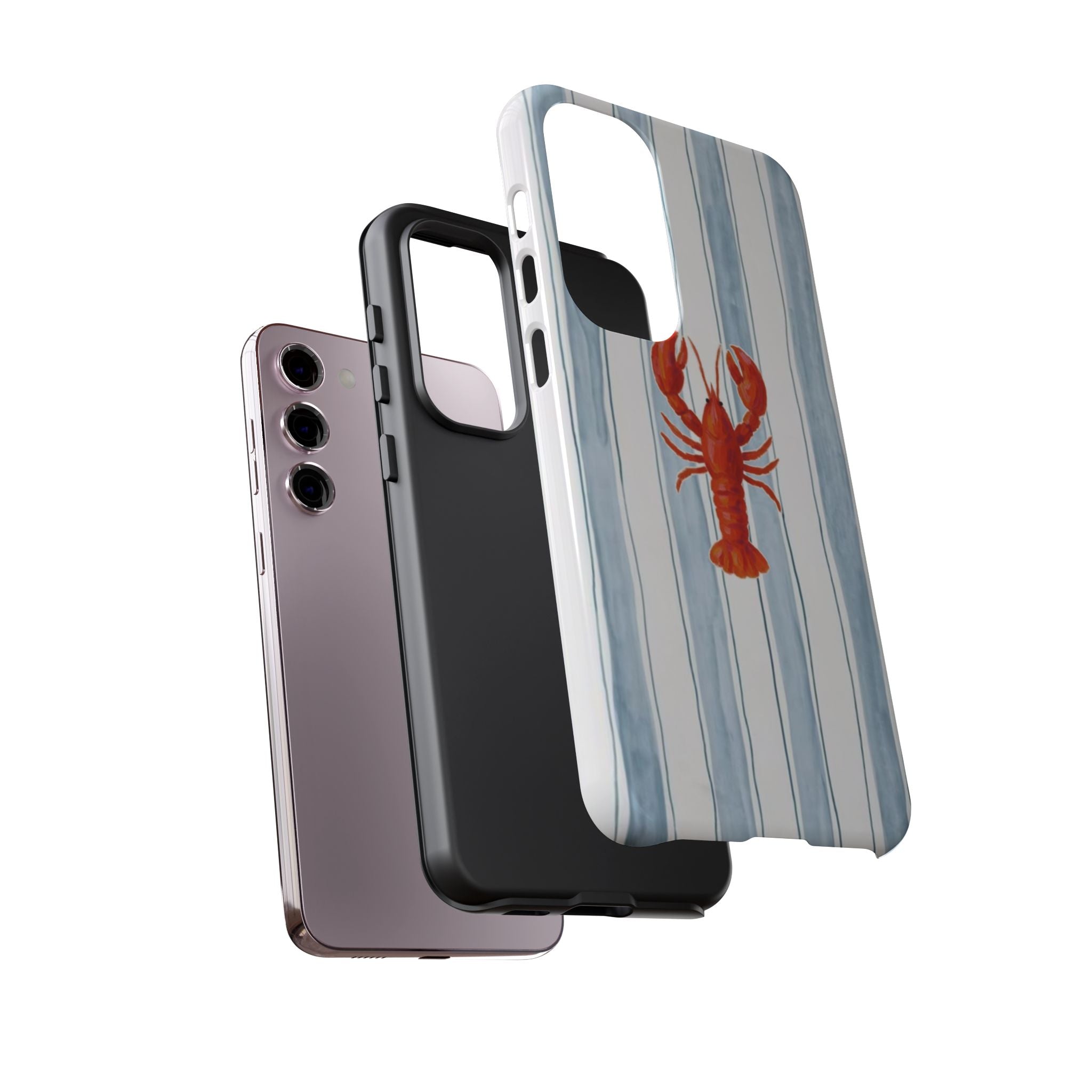 Lobster Stripe Phone Case — Nautical Blue & White Protective Cover