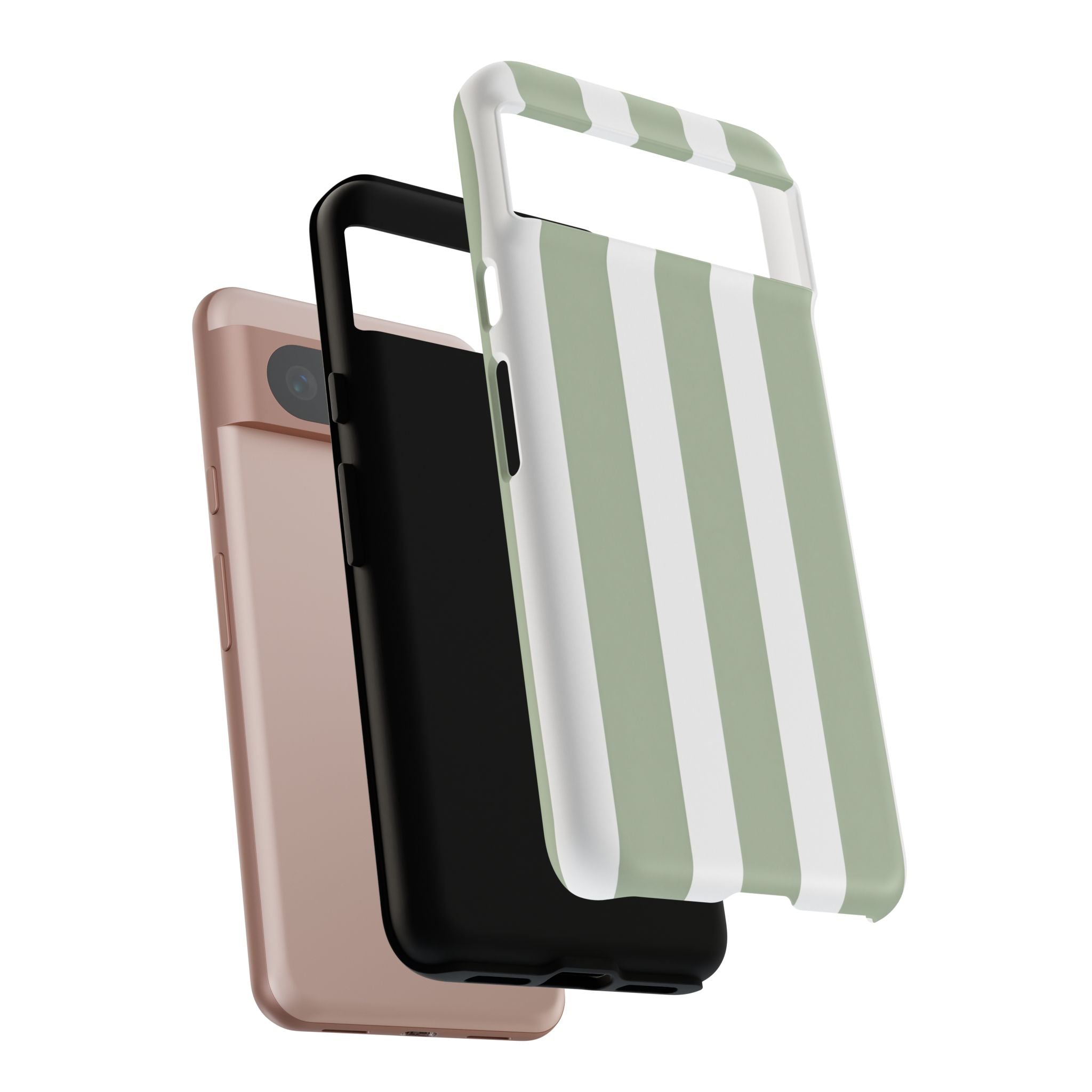 Striped Sage Tough Phone Case — Durable Green & White Vertical Stripe Phone Cover