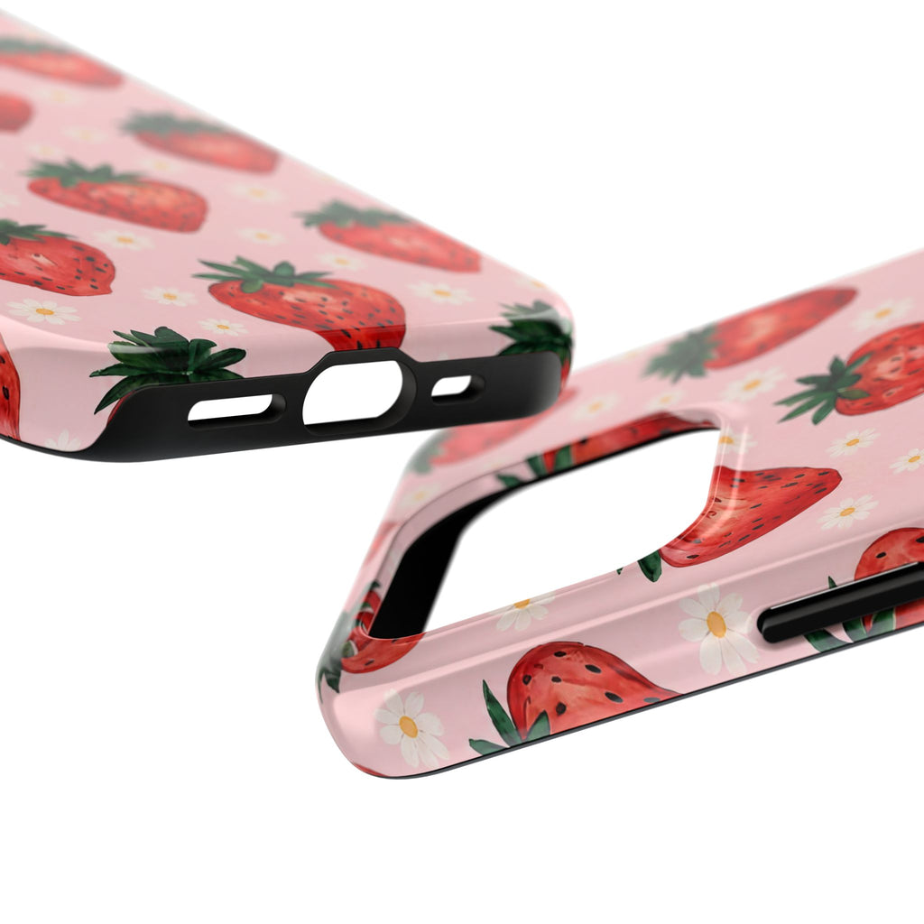 Strawberry Pattern Tough Phone Case — Cute Pink Fruit iPhone/Android Protection