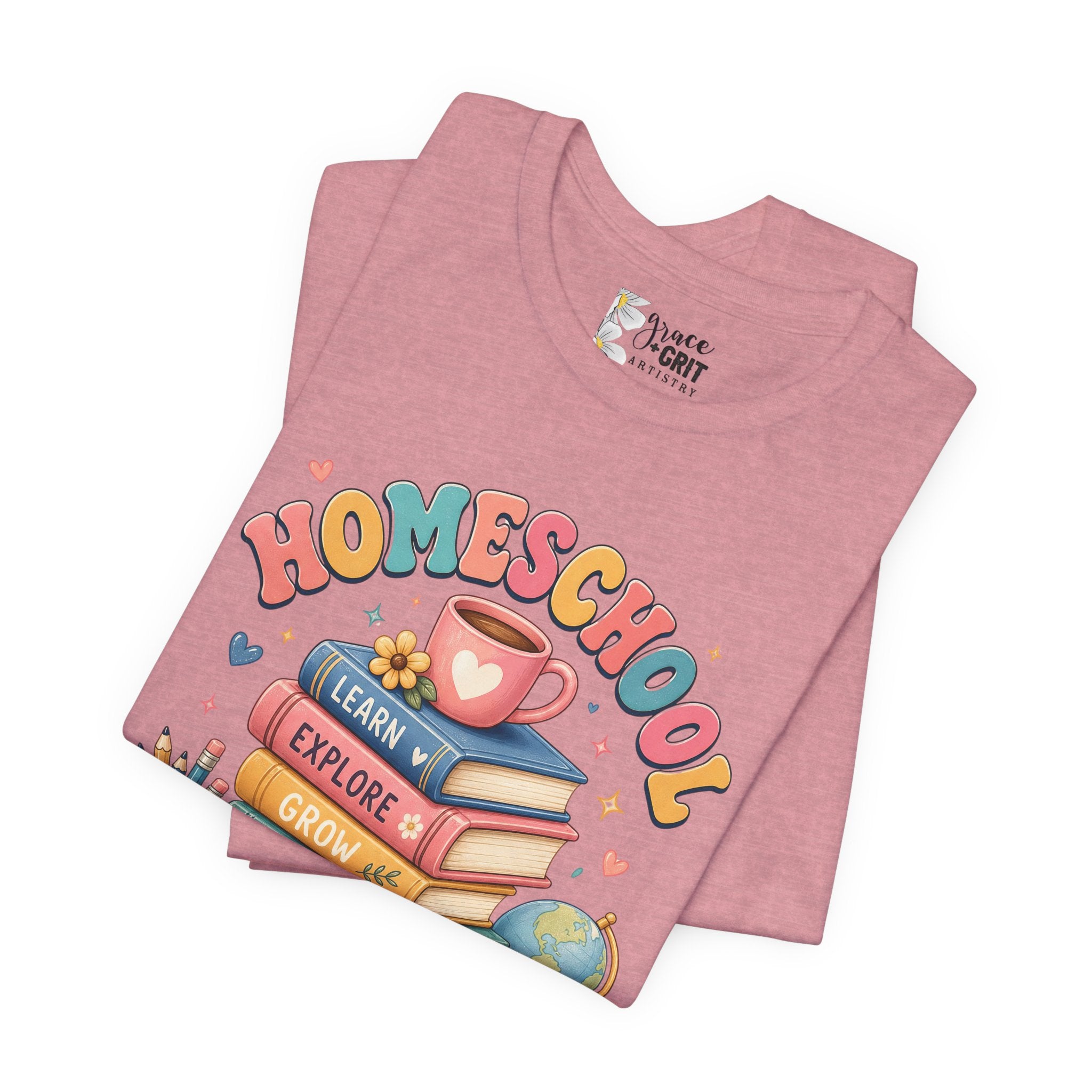 Homeschool Mama T-Shirt – Colorful Stacked Books Design