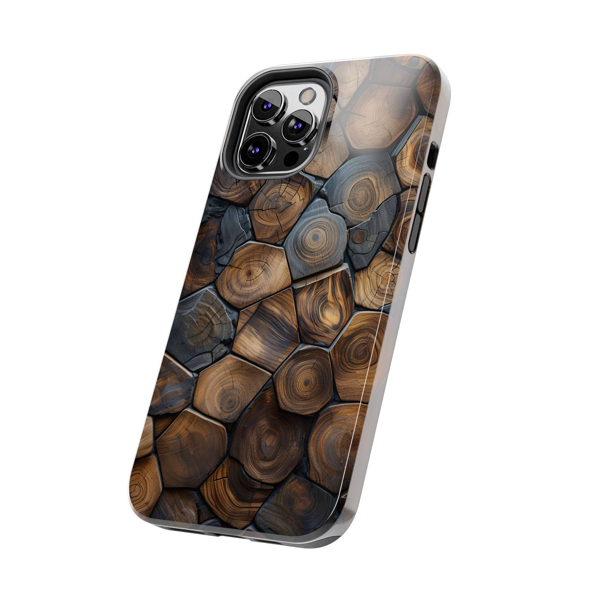 Woodgrain Hex Pattern Tough Phone Case — Rustic Log Cross-Section Design