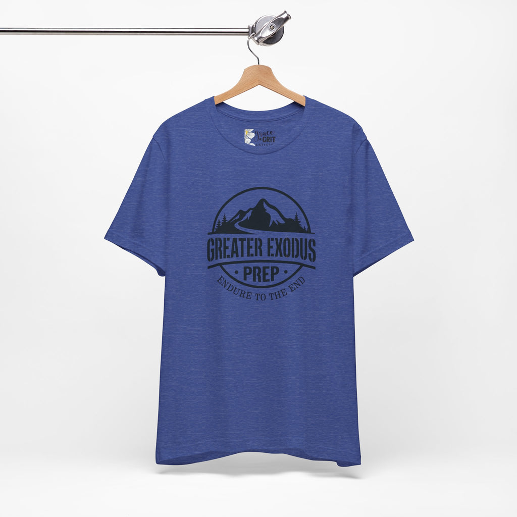 Greater Exodus Prep T-Shirt — Mountain Logo “Endure to the End” Adventure Tee