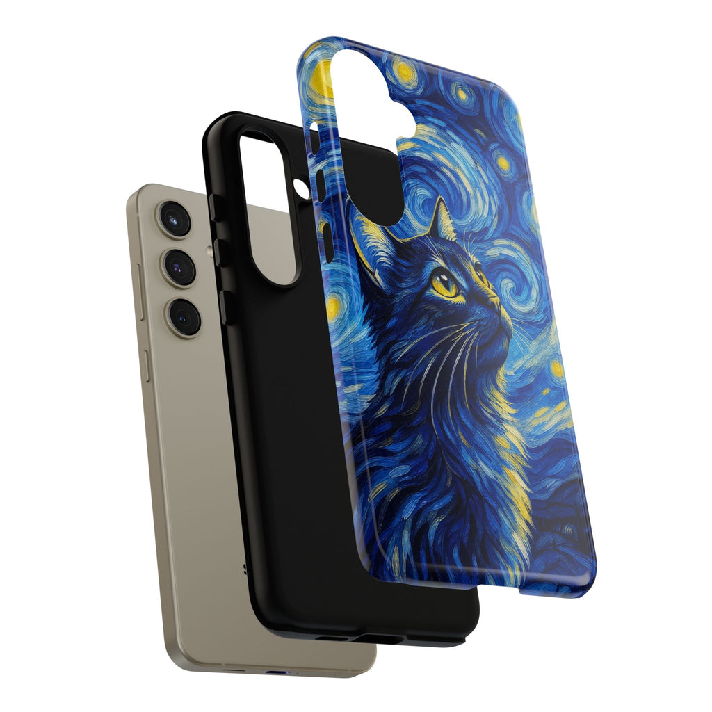 Starry Night Cat Phone Case — Van GoghStyle Blue Galaxy iPhone Cover