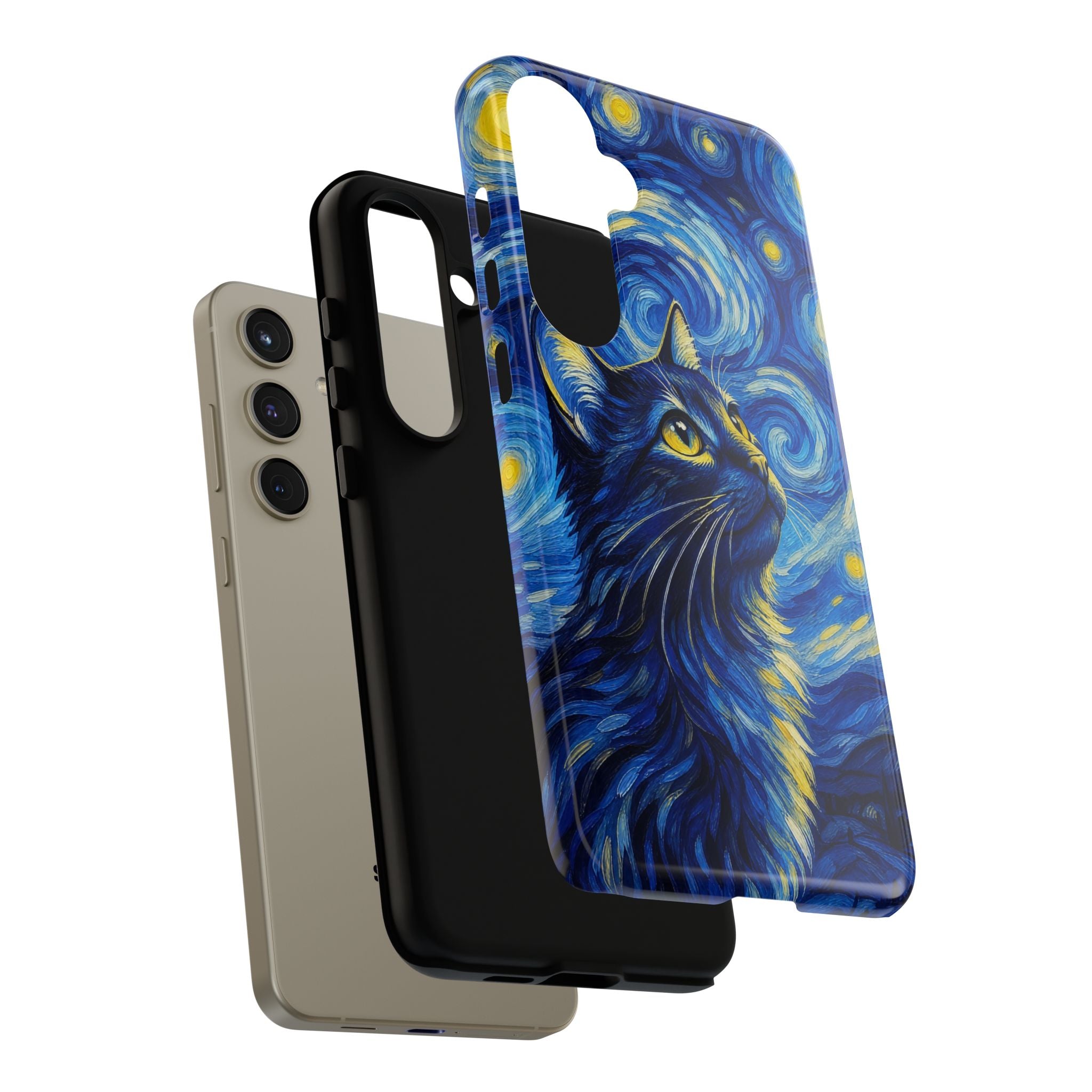 Starry Night Cat Phone Case — Van GoghStyle Blue Galaxy iPhone Cover