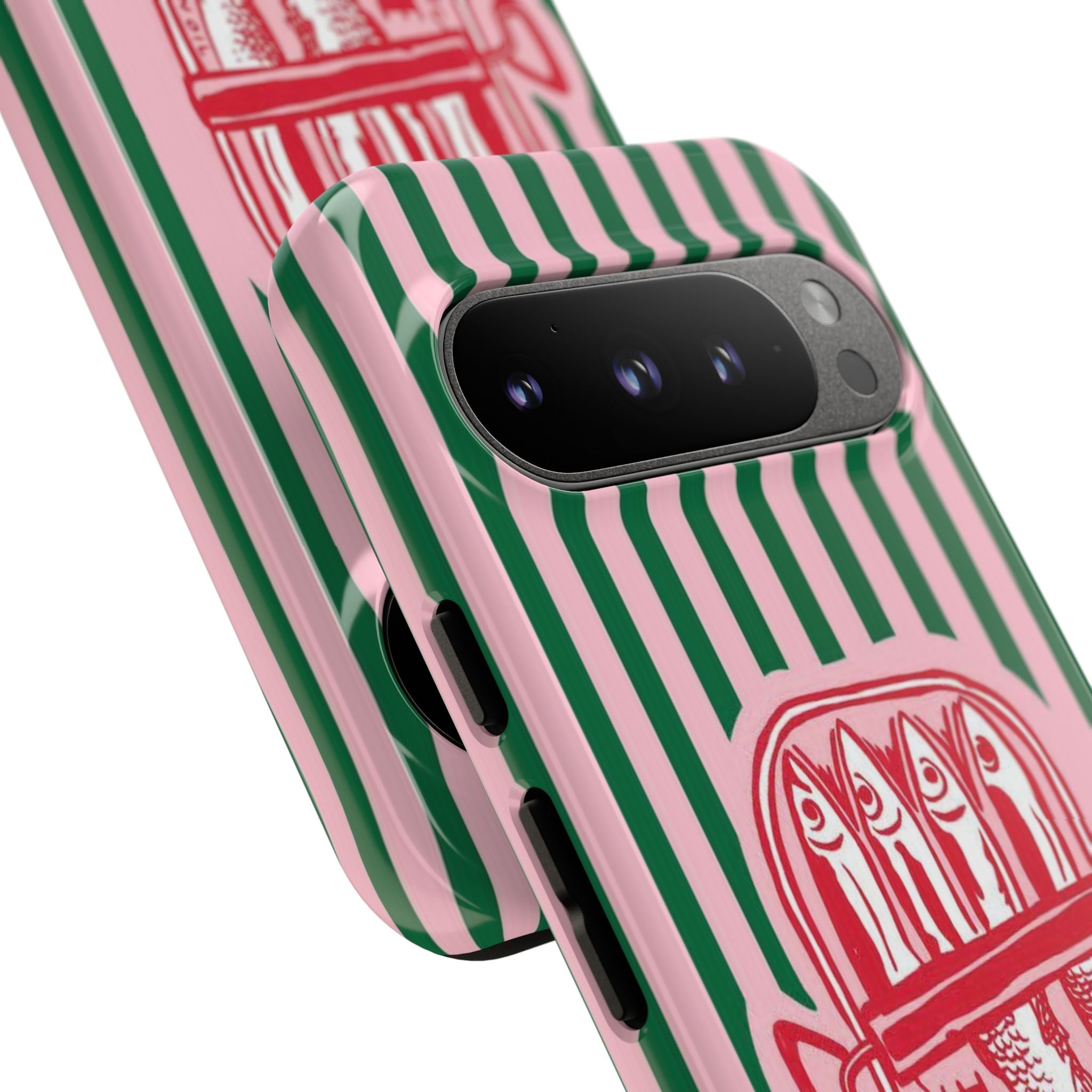 Sardine Stripe Phone Case — Retro Pink & Green Nautical Protection