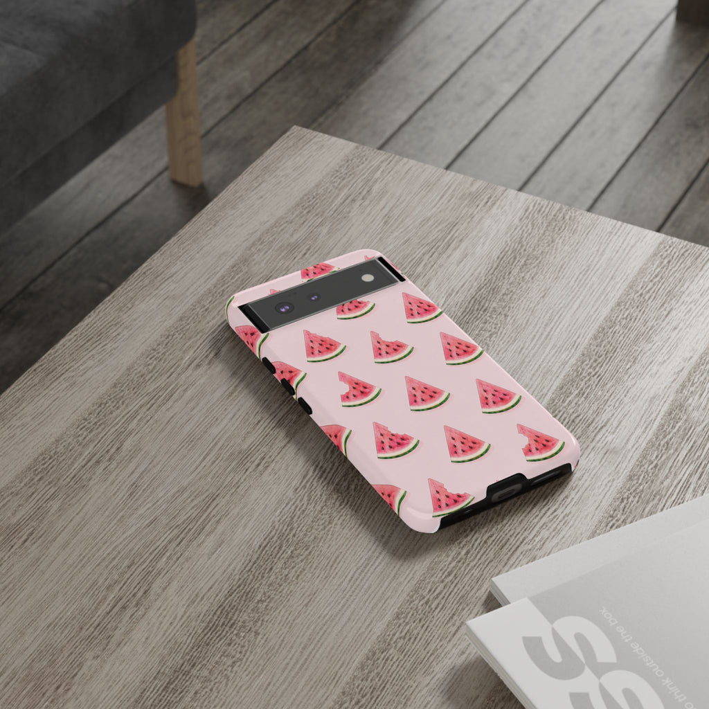 Watermelon Pattern Tough Phone Case — Pink Fruit Slice Protective Case