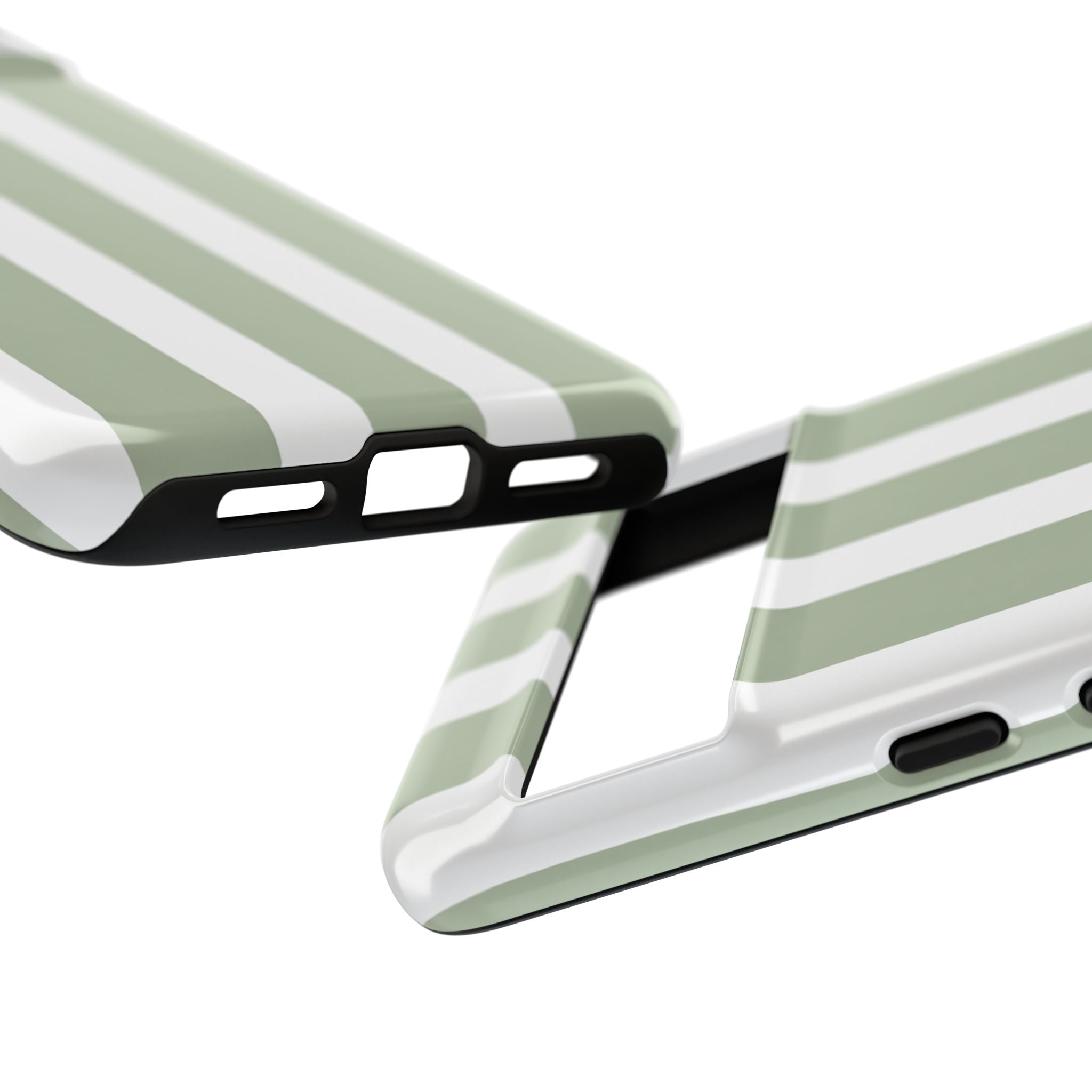 Striped Sage Tough Phone Case — Durable Green & White Vertical Stripe Phone Cover