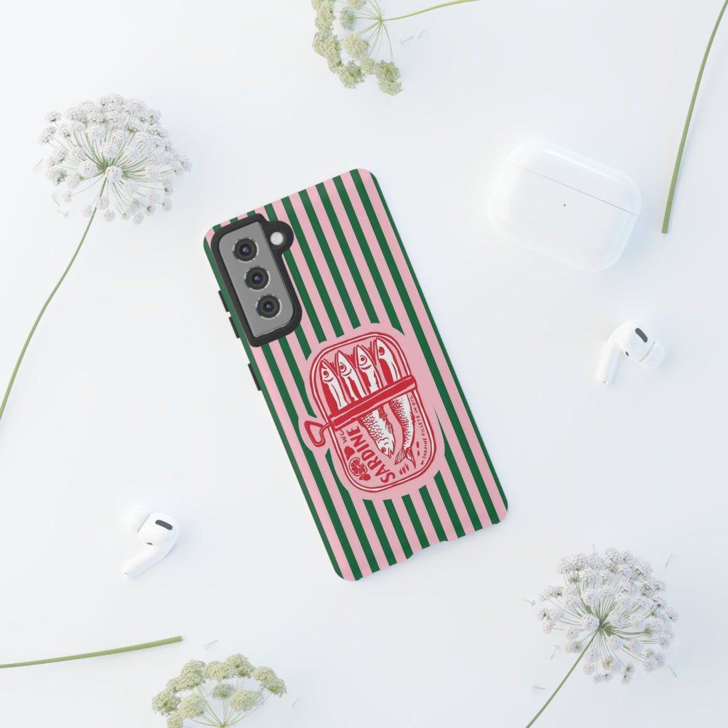 Sardine Stripe Phone Case — Retro Pink & Green Nautical Protection