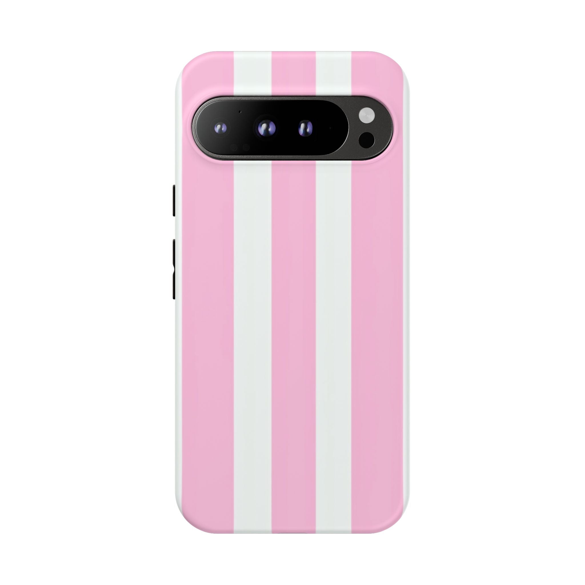 Pink & White Striped Tough Phone Case — Durable Protective Phone Cover