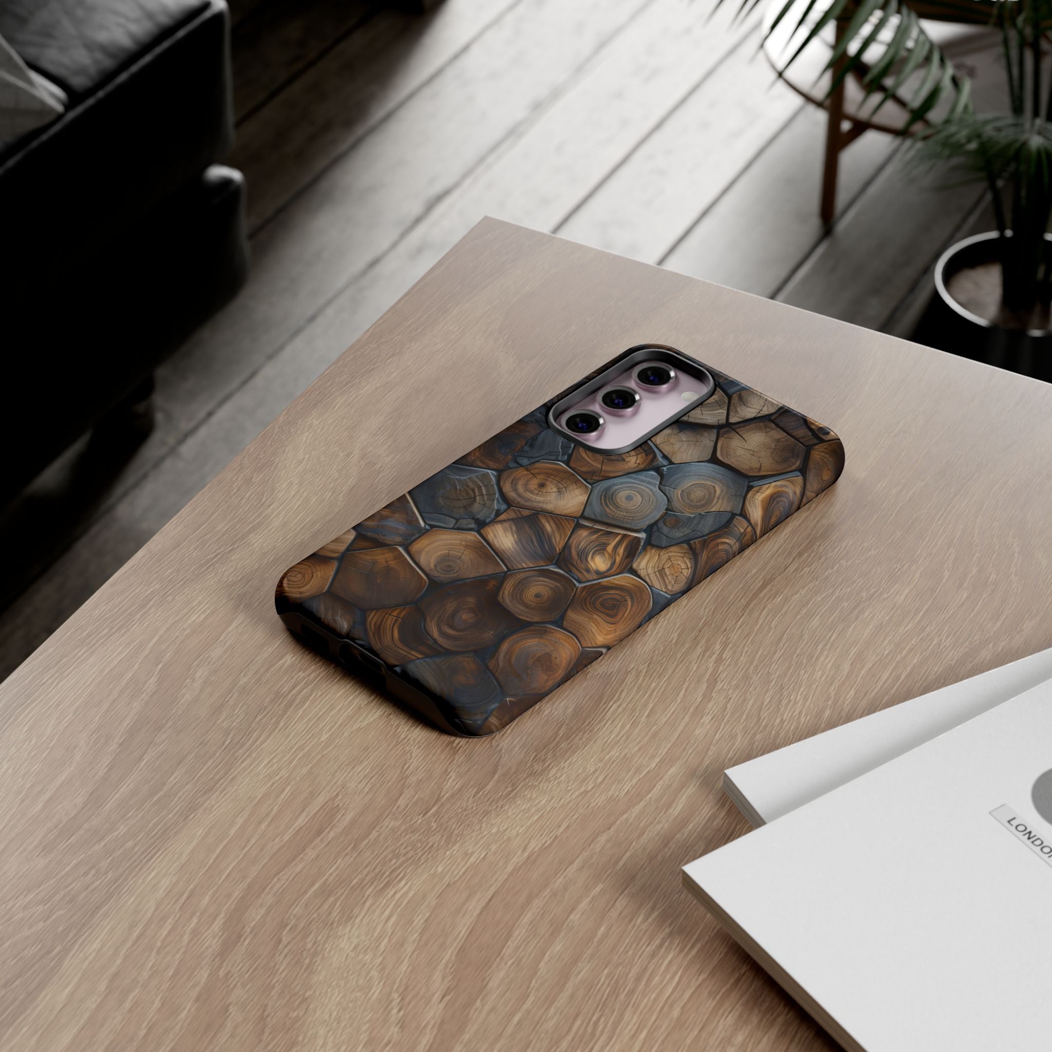 Wood Grain Hex Phone Case — Rustic Geometric iPhone Protection