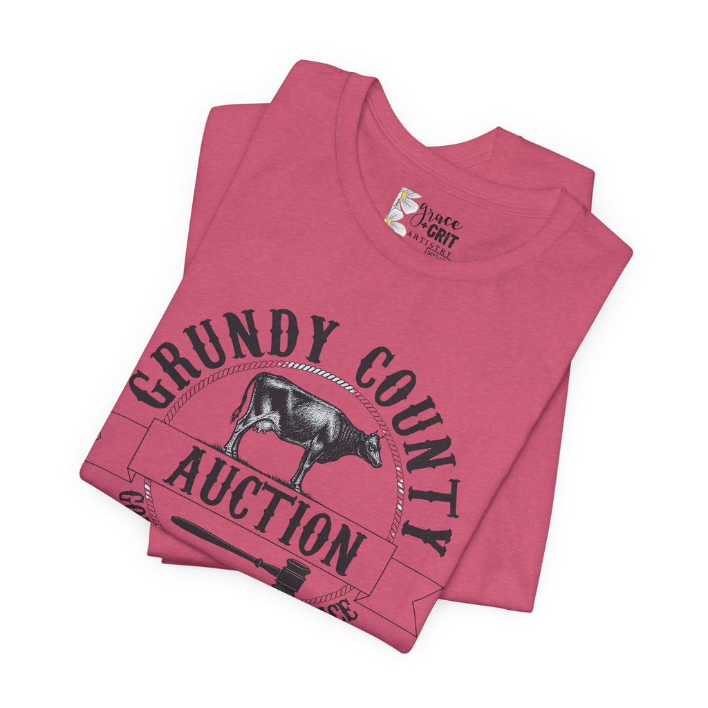 Grundy County Auction Tee — 'Going Once, Going Twice' Farm Livestock Graphic T‑Shirt