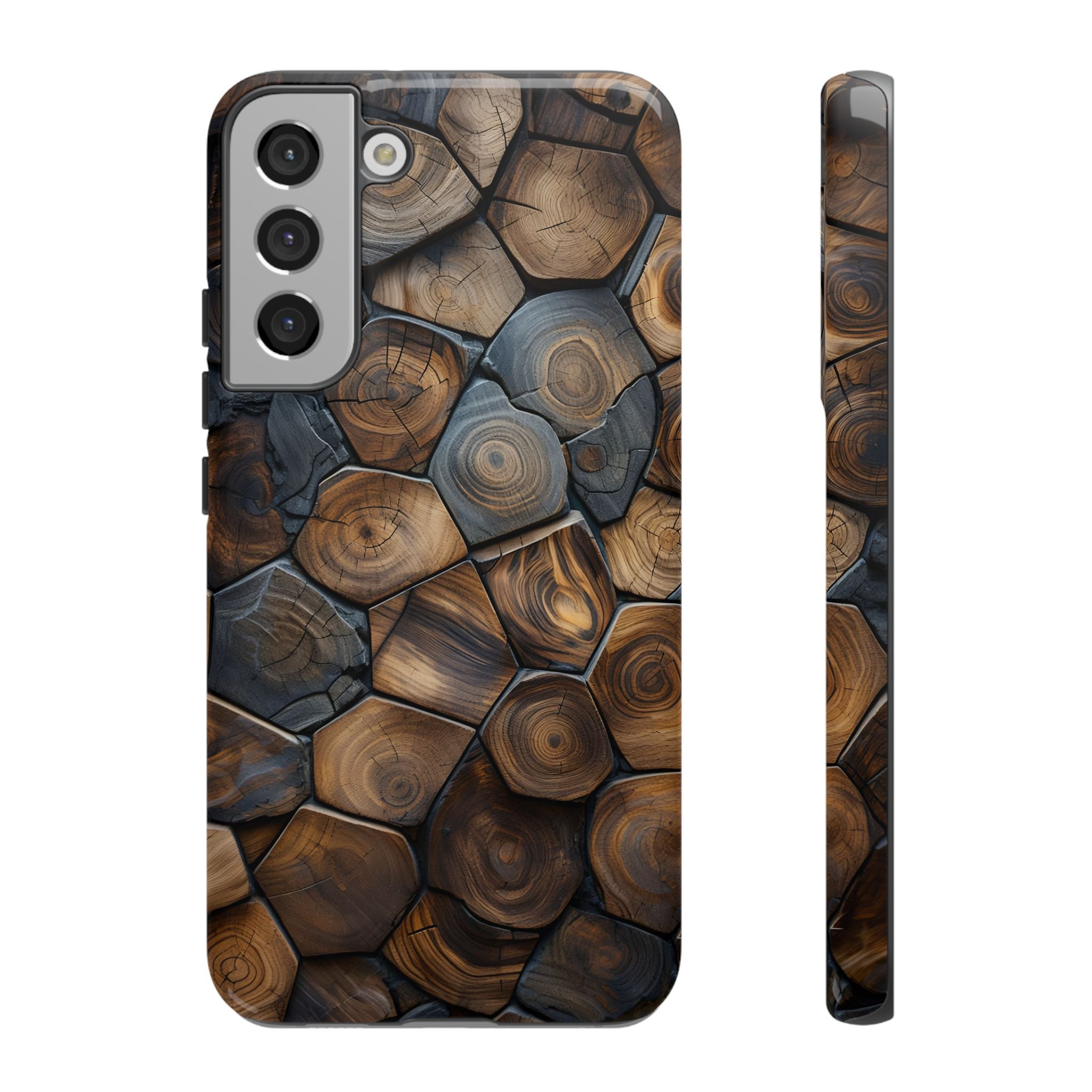 Wood Grain Hex Phone Case — Rustic Geometric iPhone Protection