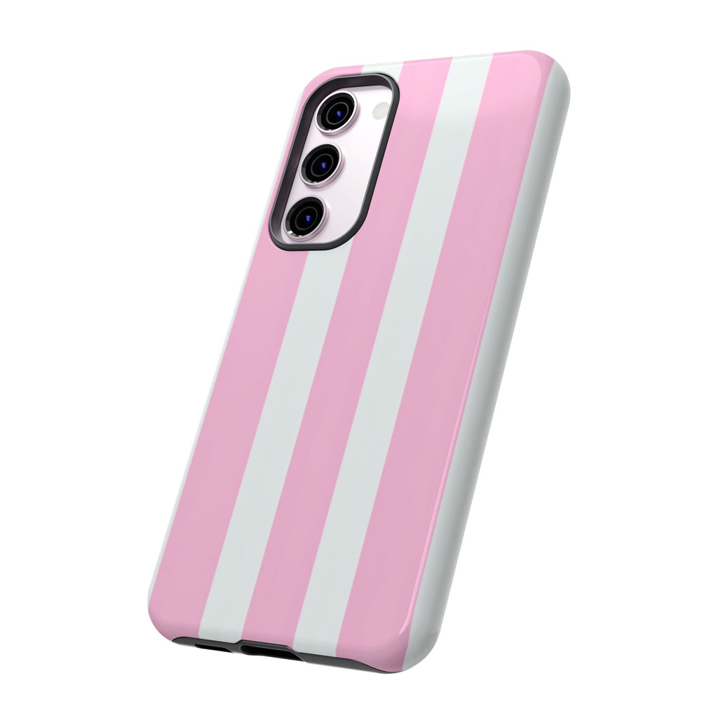 Pink & White Striped Tough Phone Case — Durable Protective Phone Cover